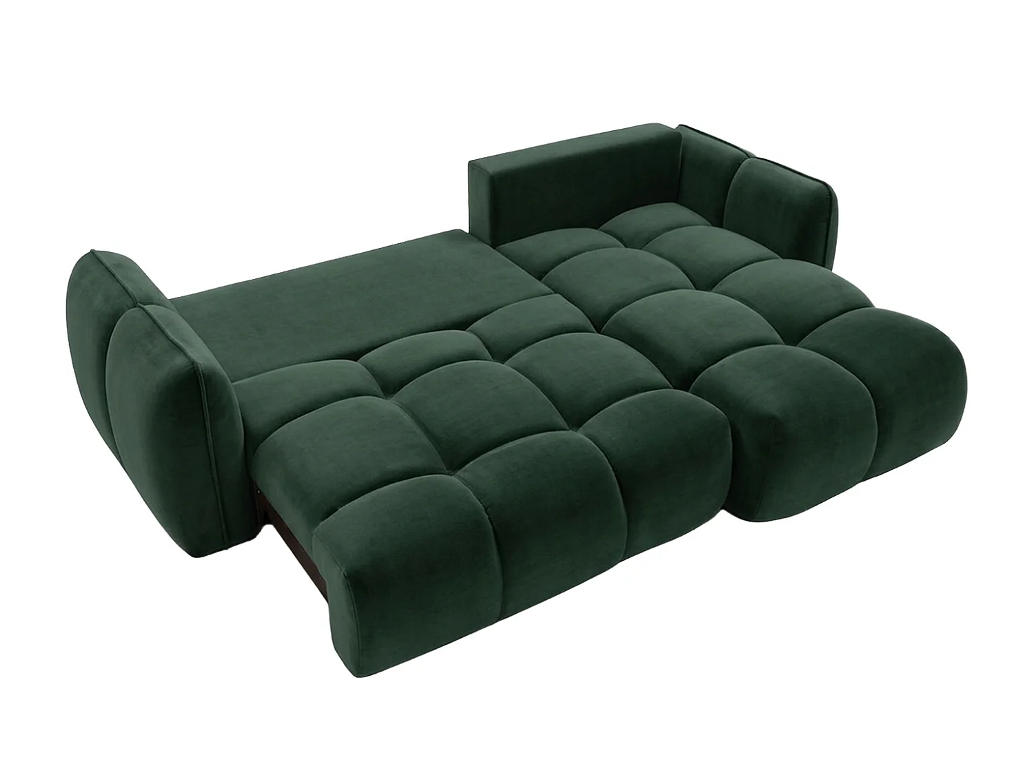 Divano angolare a L con funzione letto, tessuto velluto Bluvel, verde, destra, BELVEDER L