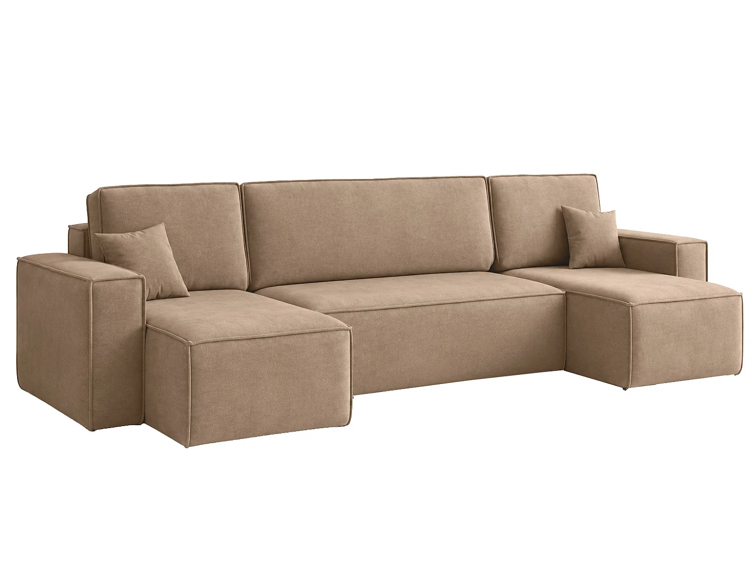 Canapé d’angle en U avec fonction couchage et coffre de rangement, tissu velours Bluvel, latte, BEST U