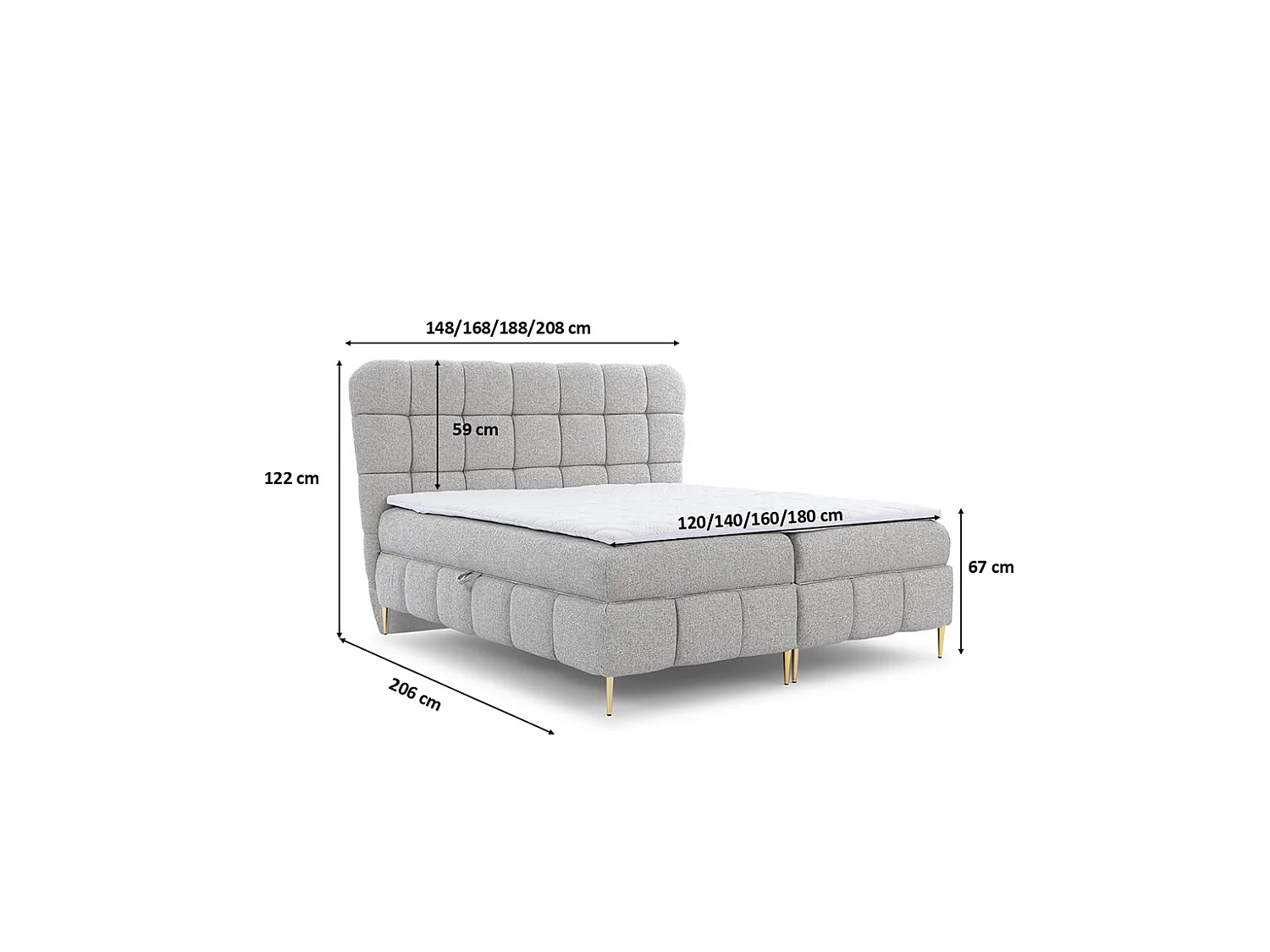 Lit boxspring avec deux coffres de rangement, tissu Corbett, gris clair, 160x200 cm, LOLLY