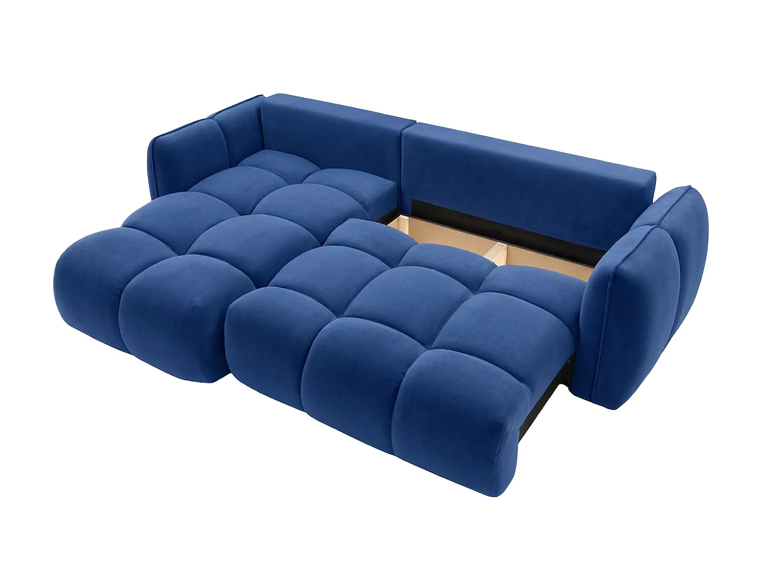 Divano angolare a L con funzione letto, tessuto velluto Bluvel, blu inchiostro, sinistra, BELVEDER L