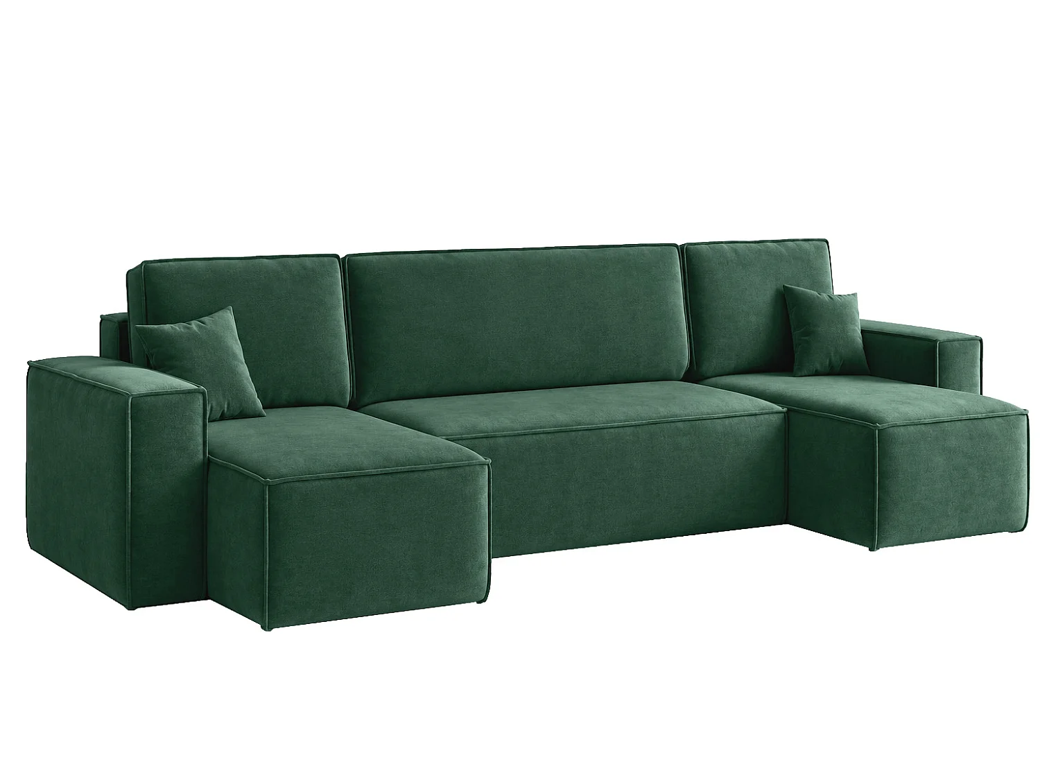 Canapé d’angle en U avec fonction couchage et coffre de rangement, tissu velours Bluvel, vert, BEST U