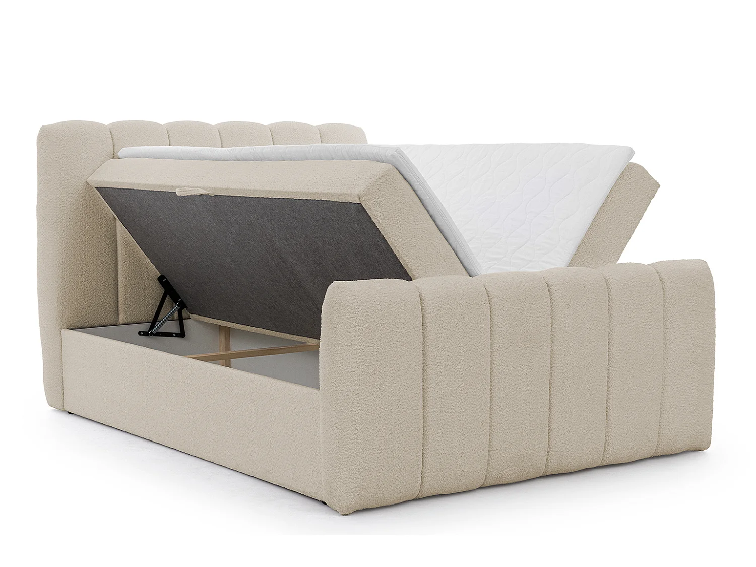 Lit boxspring avec deux coffres de rangement, tissu chenille Catch Me, beige, 200x200 cm, CHLOE