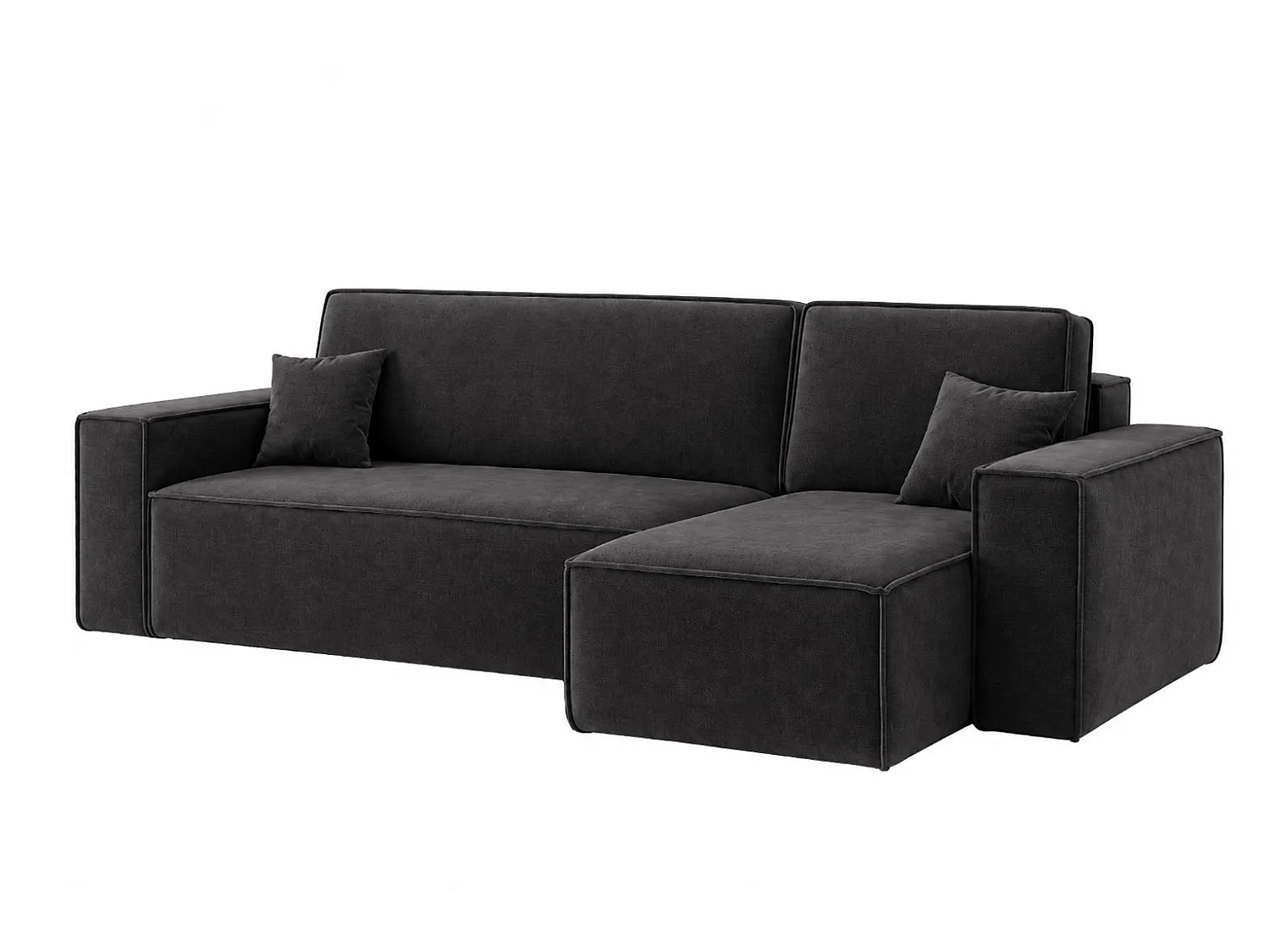 Canapé d’angle en L avec fonction couchage et coffre de rangement, tissu velours Bluvel, noir, droite, BEST XL