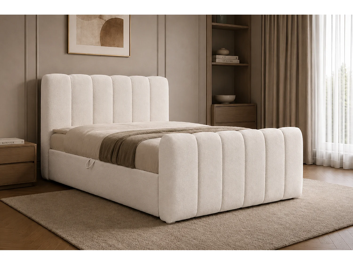 Lit boxspring avec deux coffres de rangement, tissu chenille Catch Me, crème, 120x200 cm, CHLOE