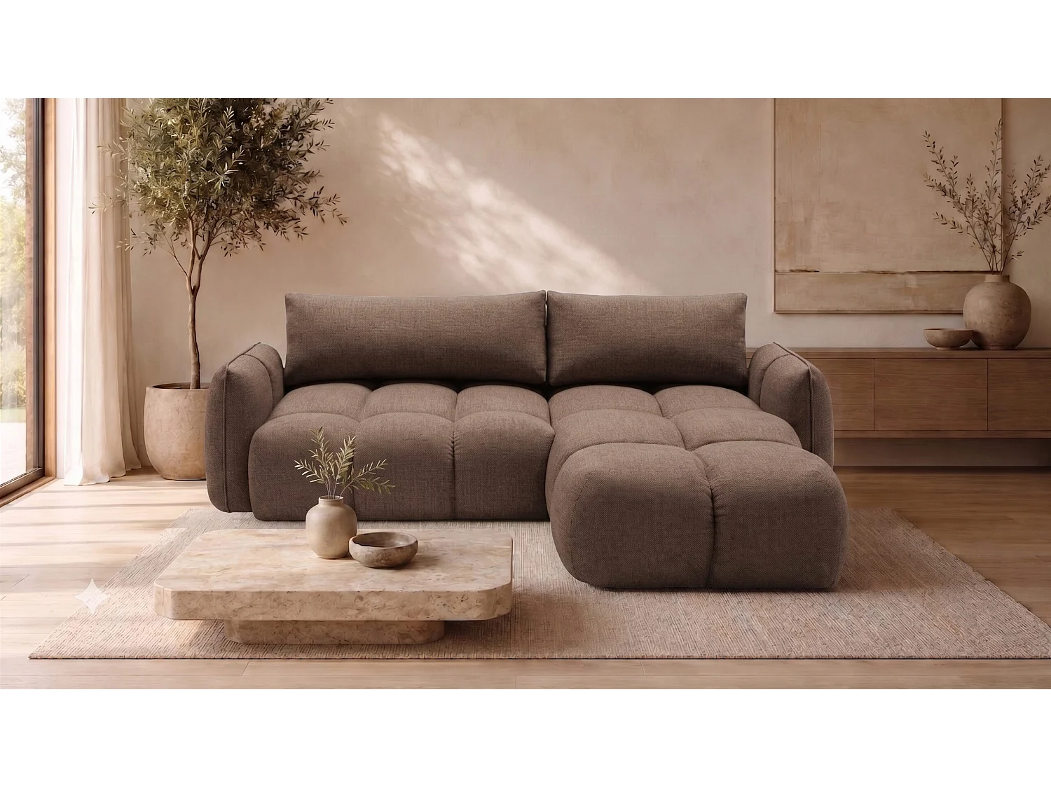 Canapé d’angle en L avec fonction couchage, Nexi, taupe, droite, BELVEDER L