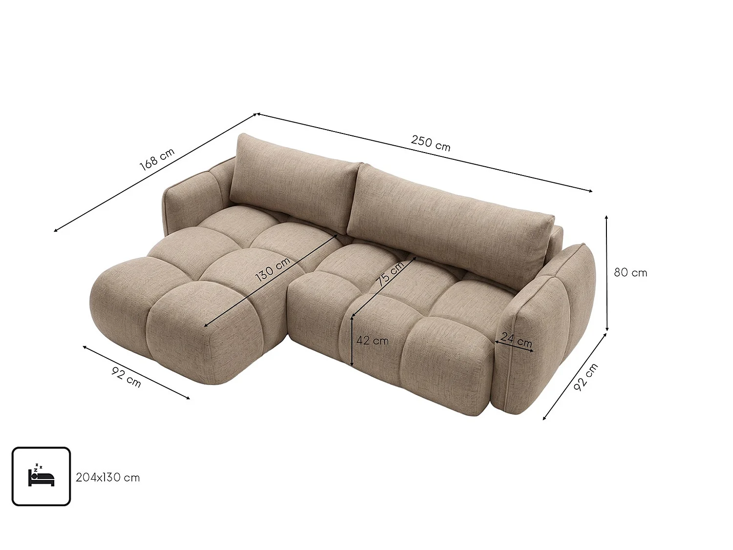 Canapé d’angle en L avec fonction couchage, Nexi, beige, gauche, BELVEDER L