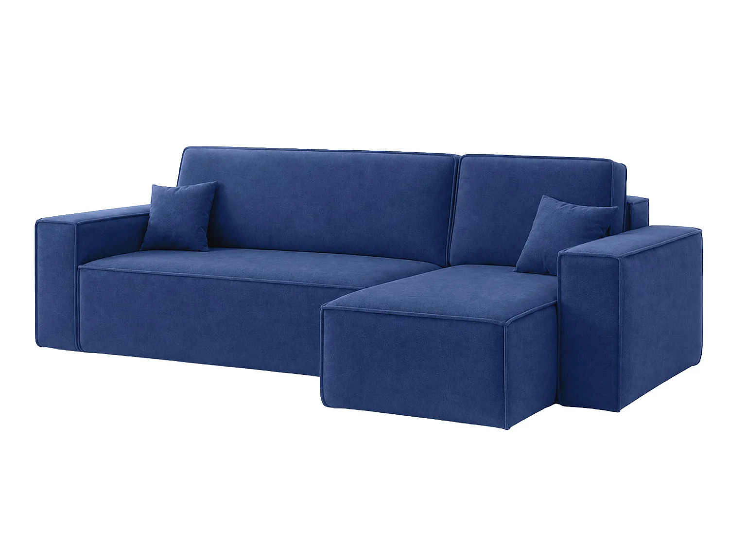 Canapé d’angle en L avec fonction couchage et coffre de rangement, tissu velours Bluvel, bleu encre, droite, BEST XL