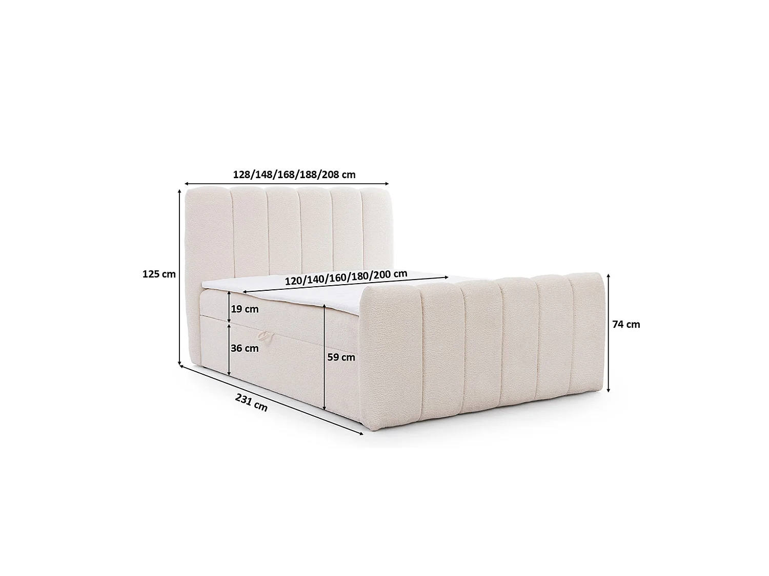 Lit boxspring avec deux coffres de rangement, tissu chenille Catch Me, crème, 180x200 cm, CHLOE