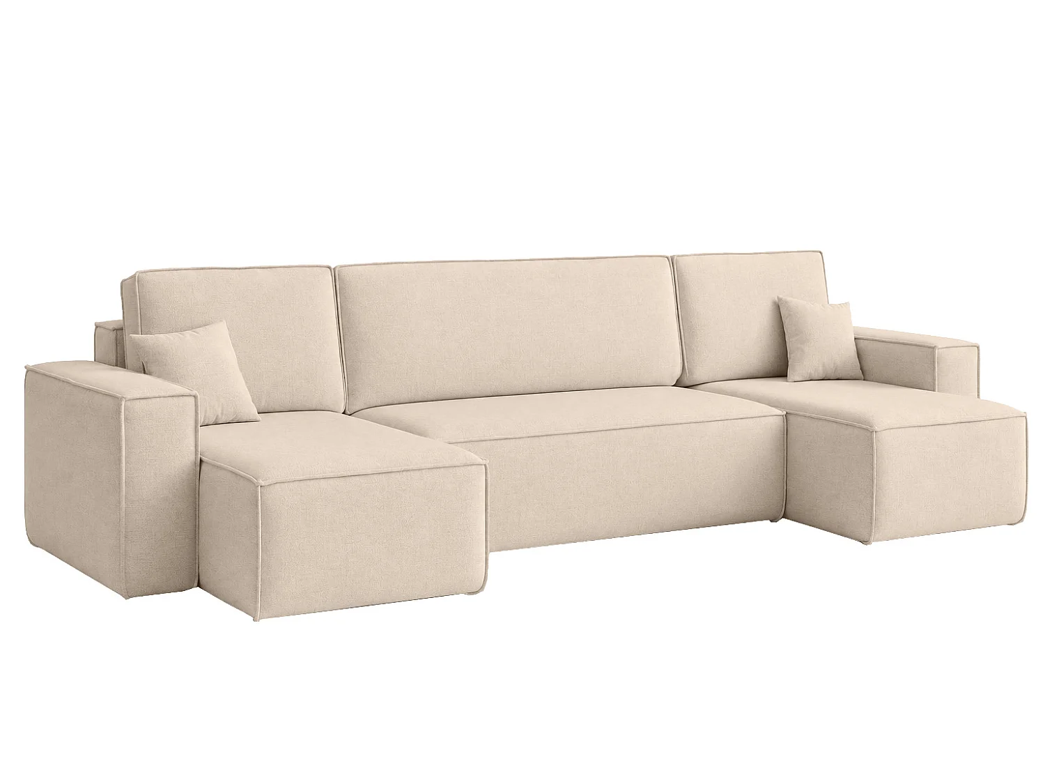Canapé d’angle en U avec fonction couchage et coffre de rangement, tissu velours Bluvel, crème, BEST U