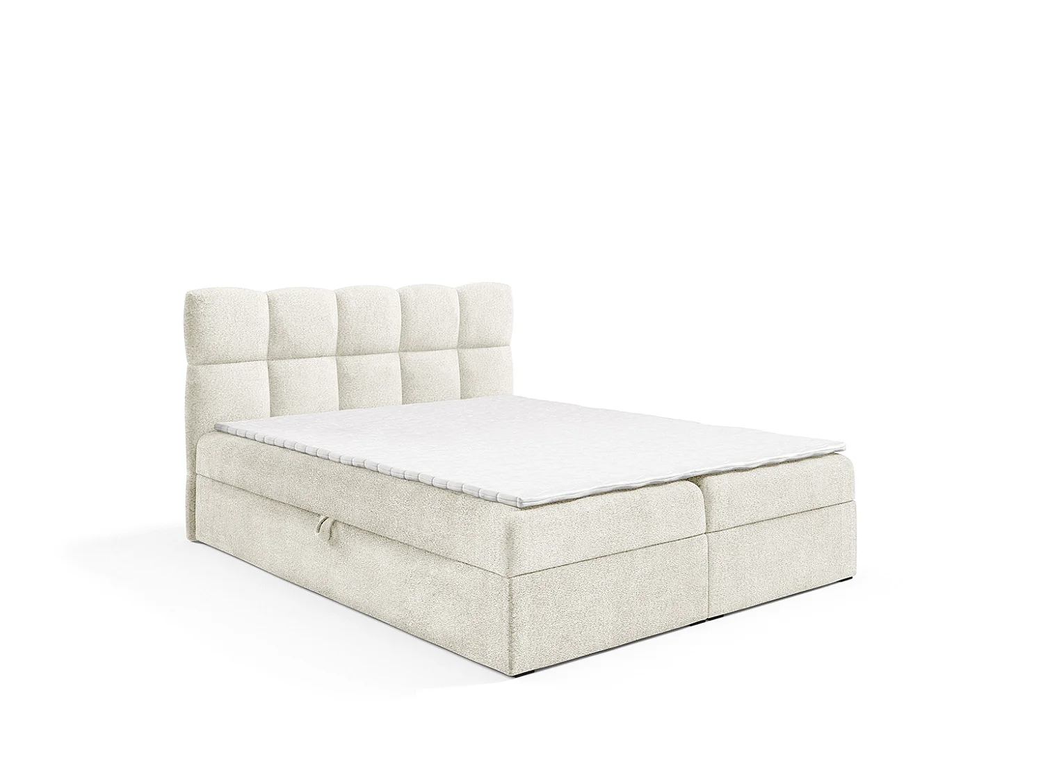 Lit boxspring avec deux coffres de rangement, tissu bouclé Coral, beige, 200x200 cm, NEGROS