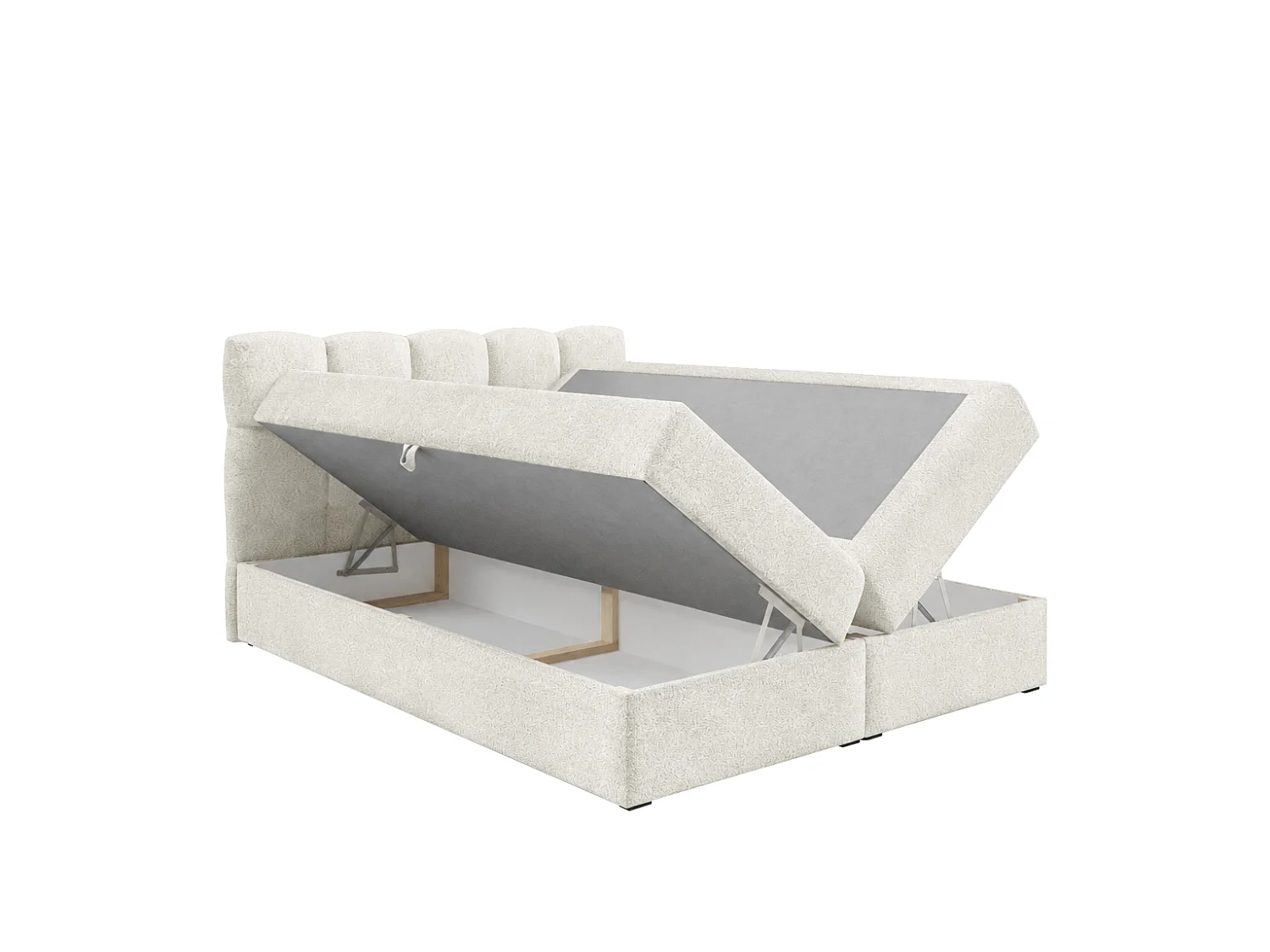 Lit boxspring avec deux coffres de rangement, tissu bouclé Coral, beige, 200x200 cm, NEGROS