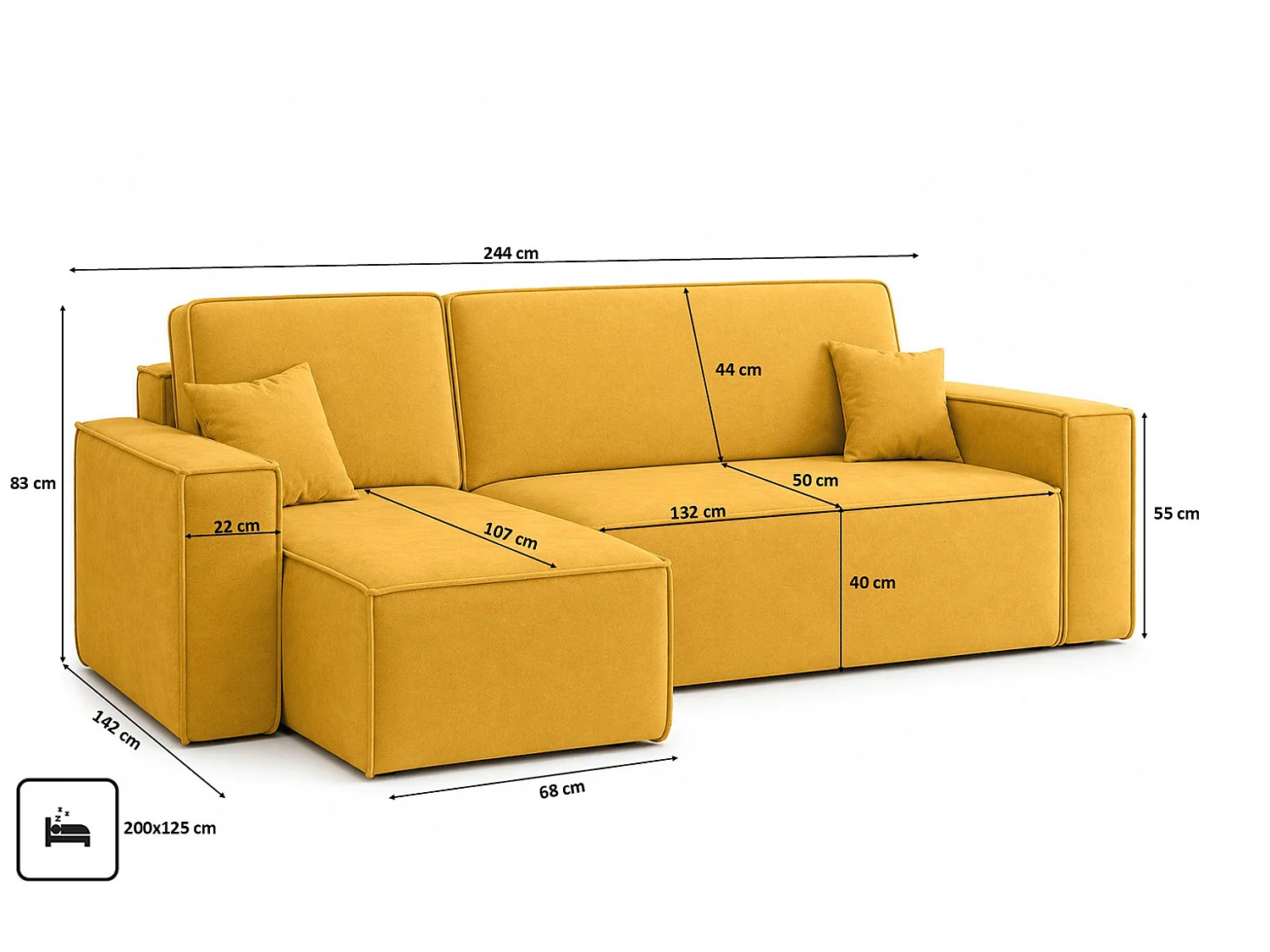 Canapé d’angle en L avec fonction couchage et coffre de rangement, tissu velours Bluvel, doré, gauche, BEST L