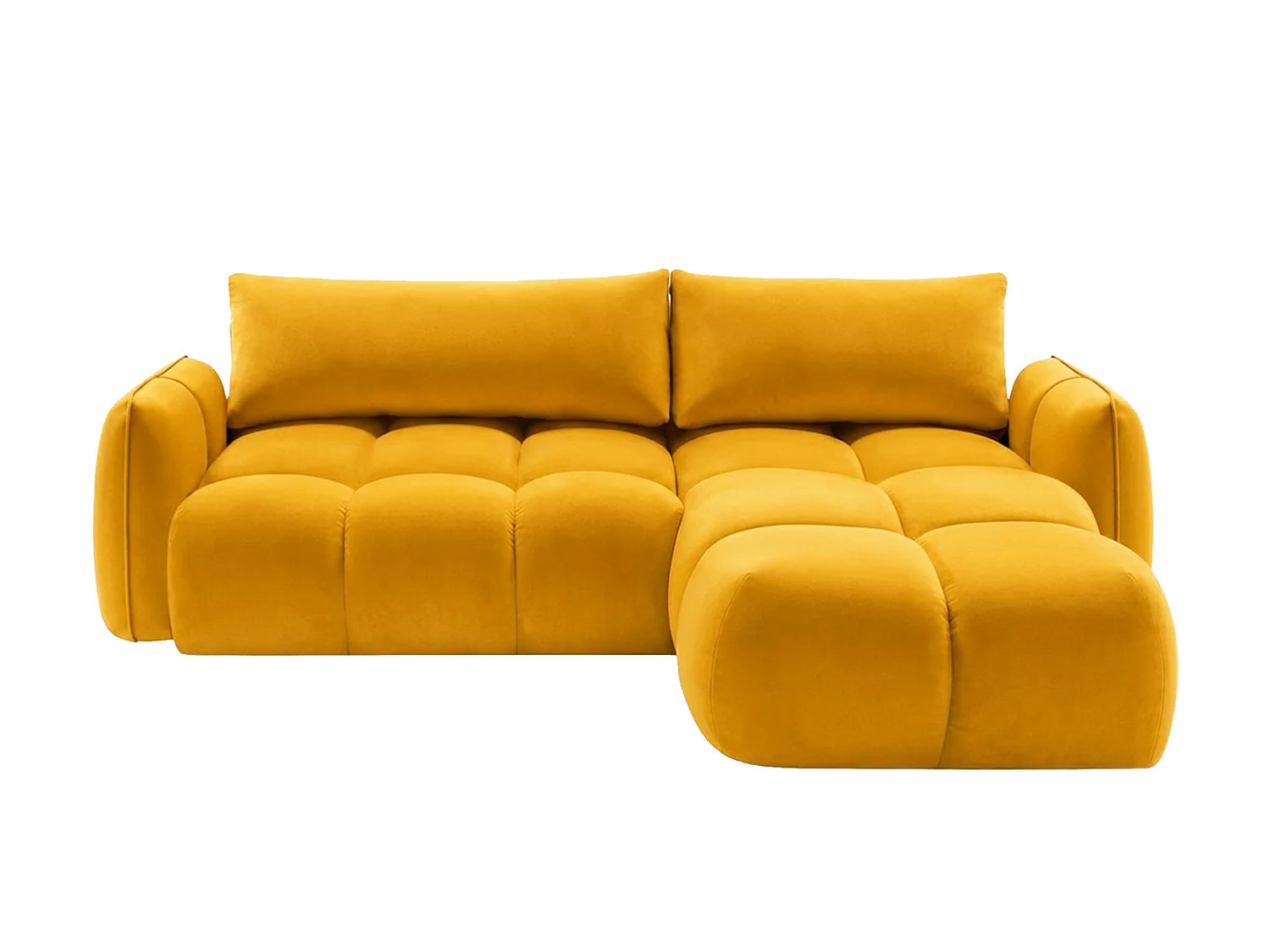 Divano angolare a L con funzione letto, tessuto velluto Bluvel, dorato, destra, BELVEDER L