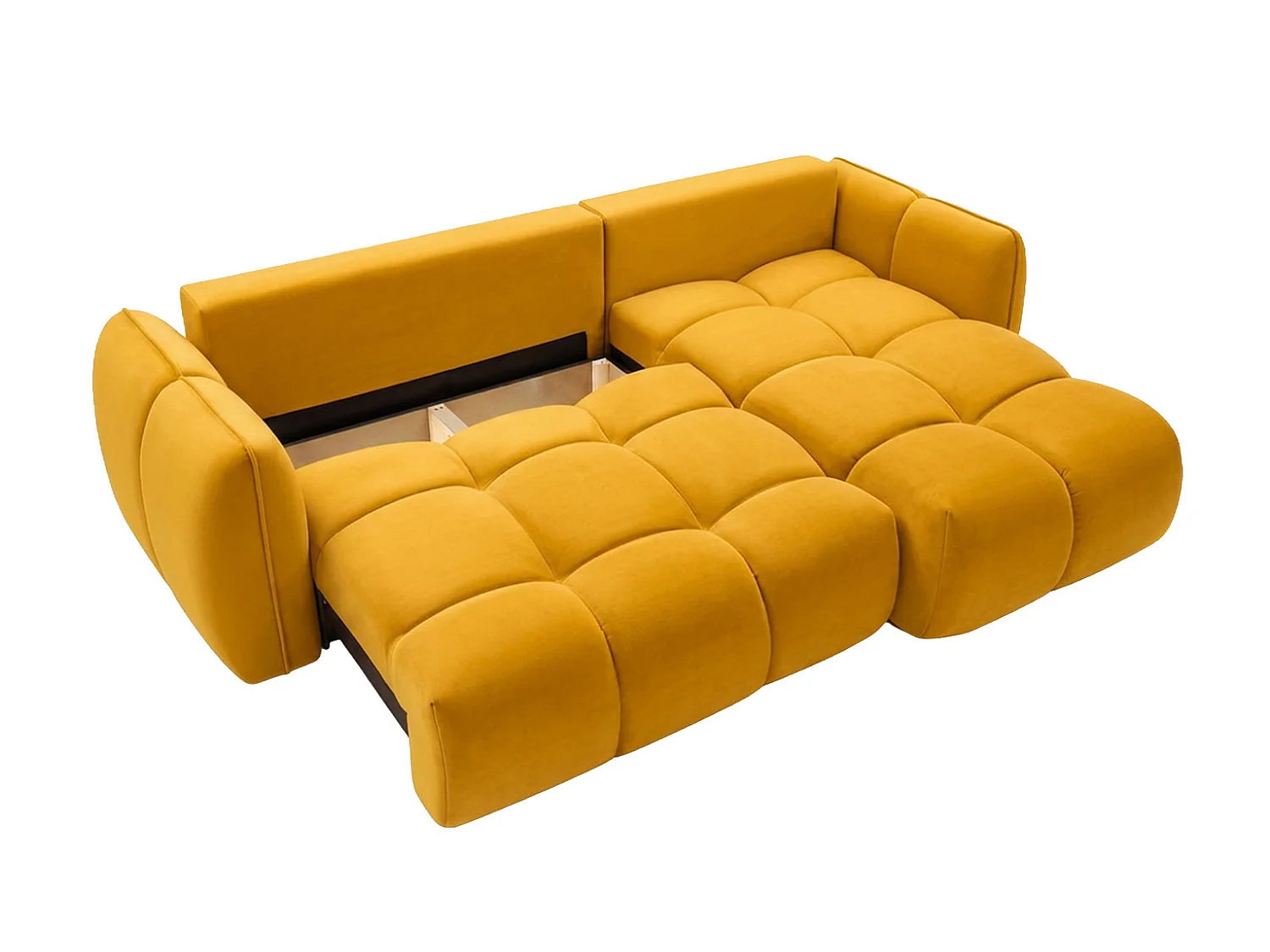 Divano angolare a L con funzione letto, tessuto velluto Bluvel, dorato, destra, BELVEDER L