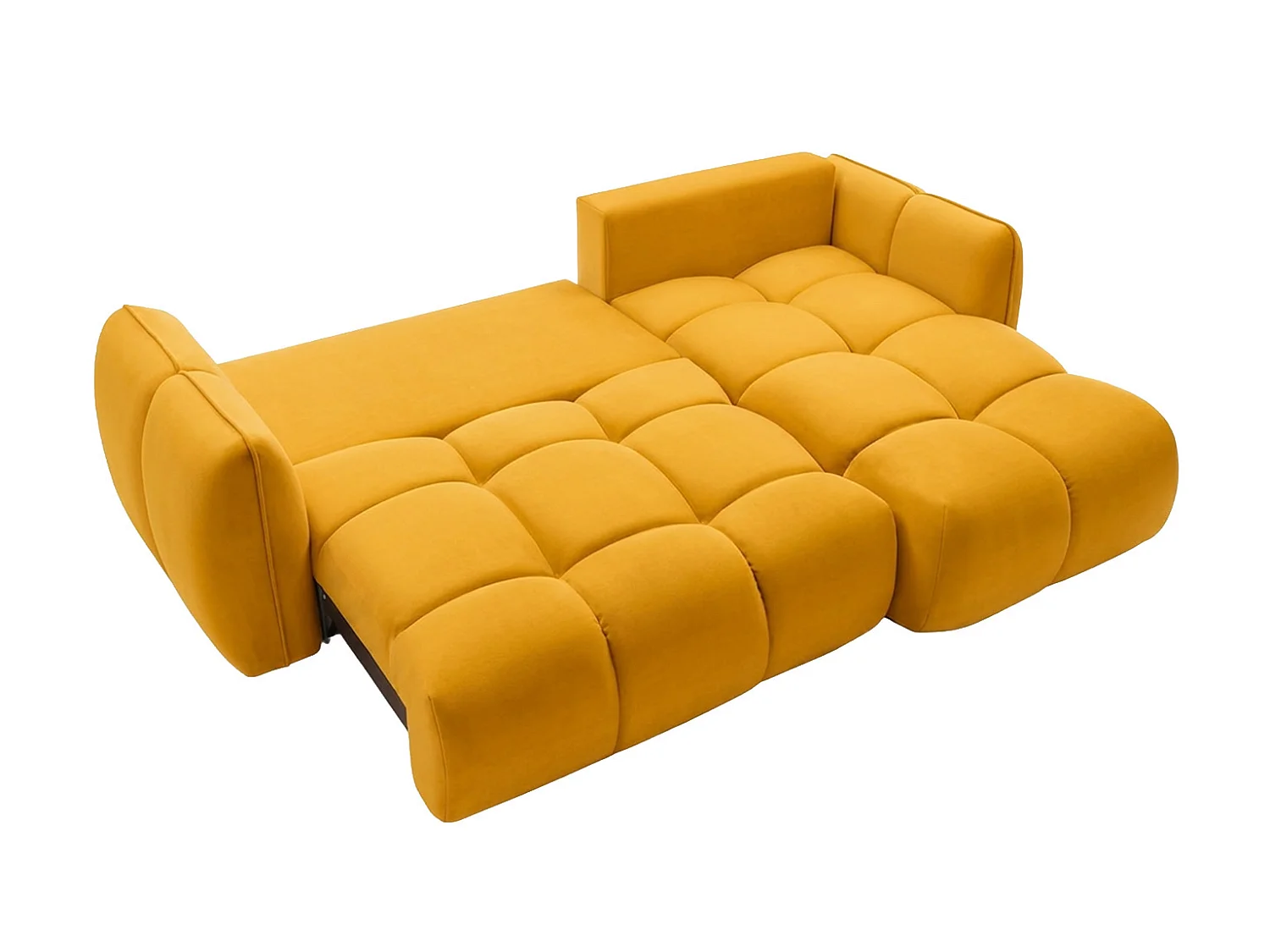 Divano angolare a L con funzione letto, tessuto velluto Bluvel, dorato, destra, BELVEDER L