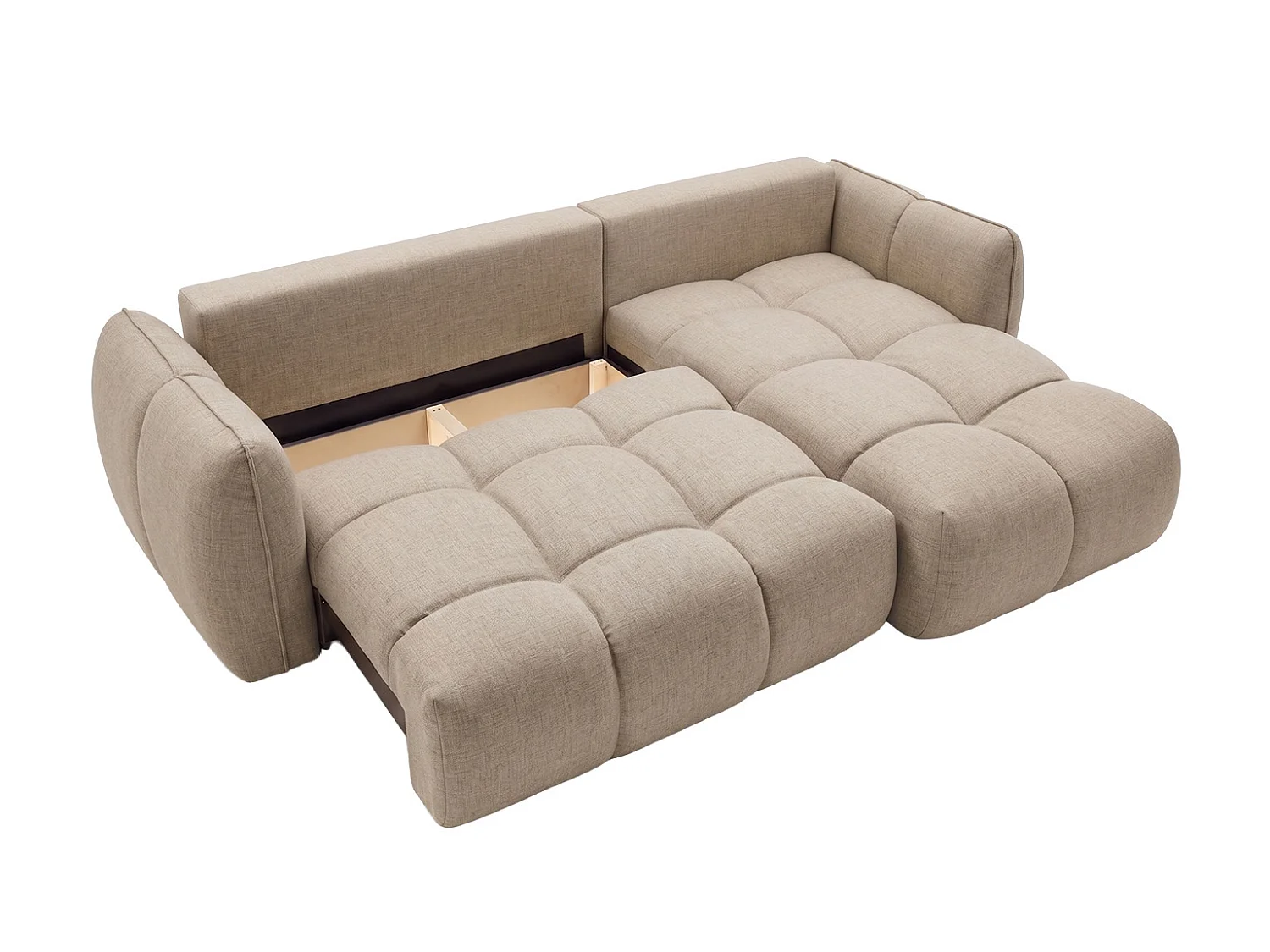 Canapé d’angle en L avec fonction couchage, Nexi, beige, droite, BELVEDER L