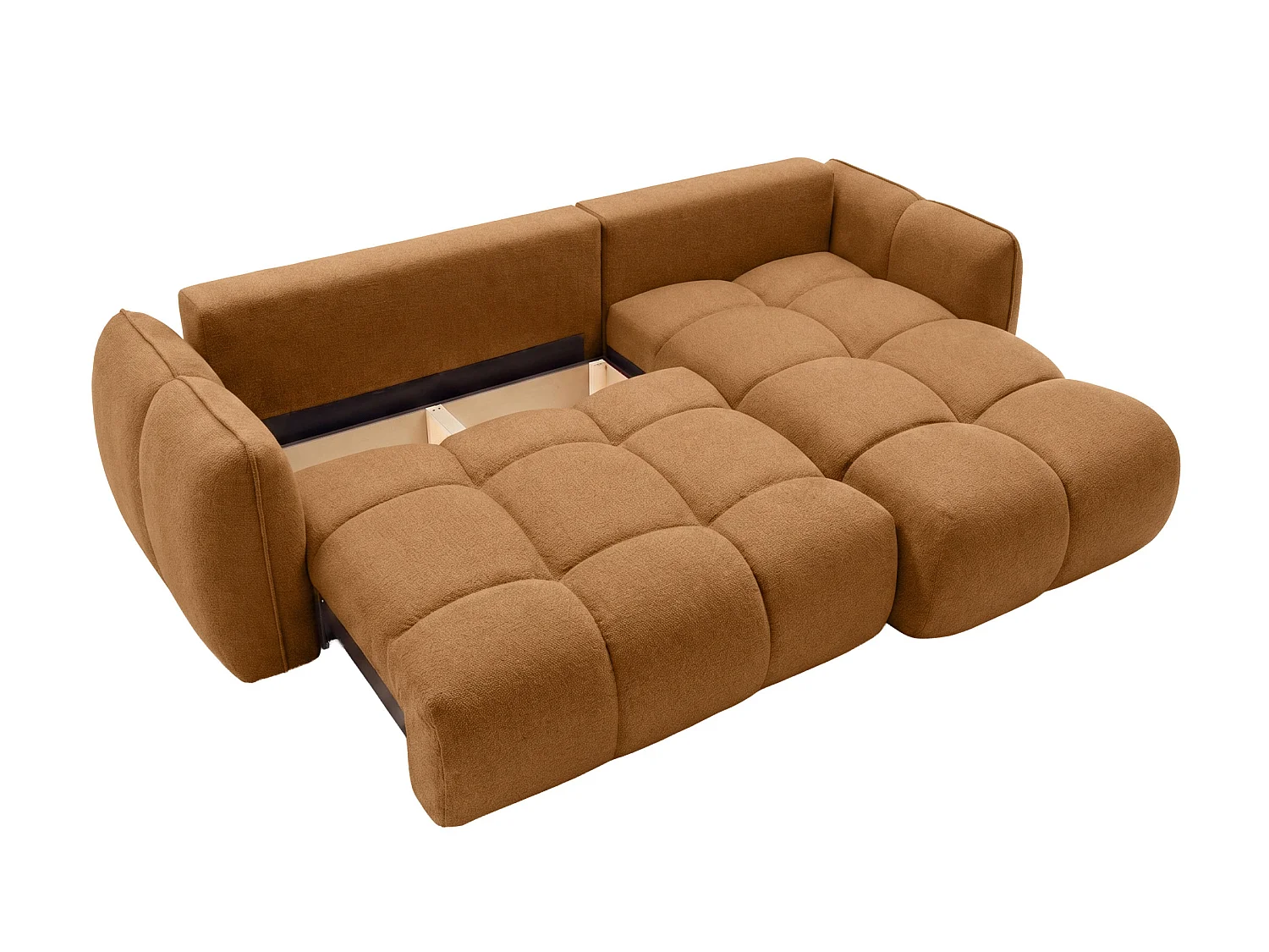 Canapé d’angle en L avec fonction couchage, Nexi, couleur cannelle, droite, BELVEDER L