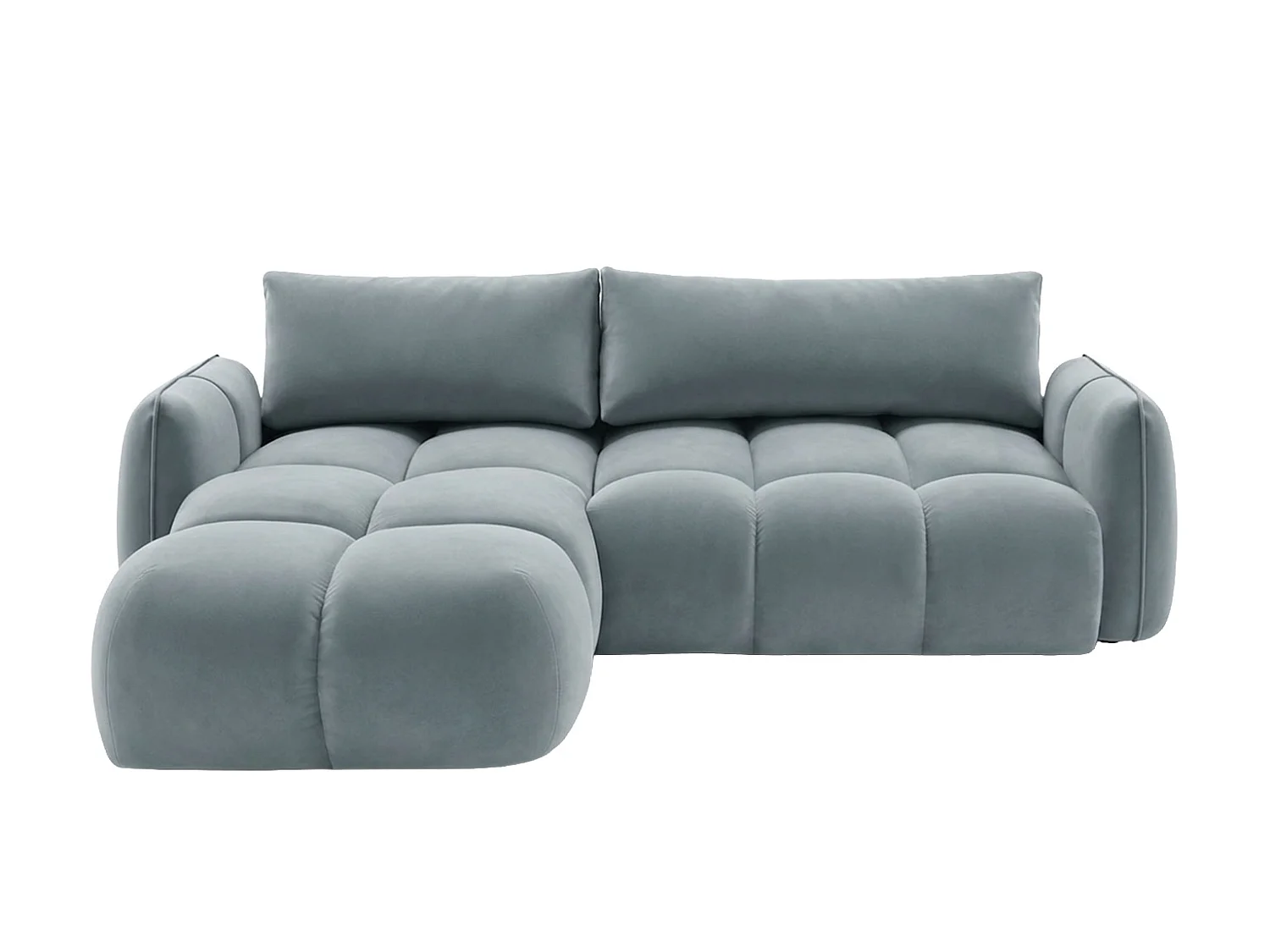 Canapé d’angle en L avec fonction couchage, tissu velours Bluvel, bleu-gris, gauche, BELVEDER L