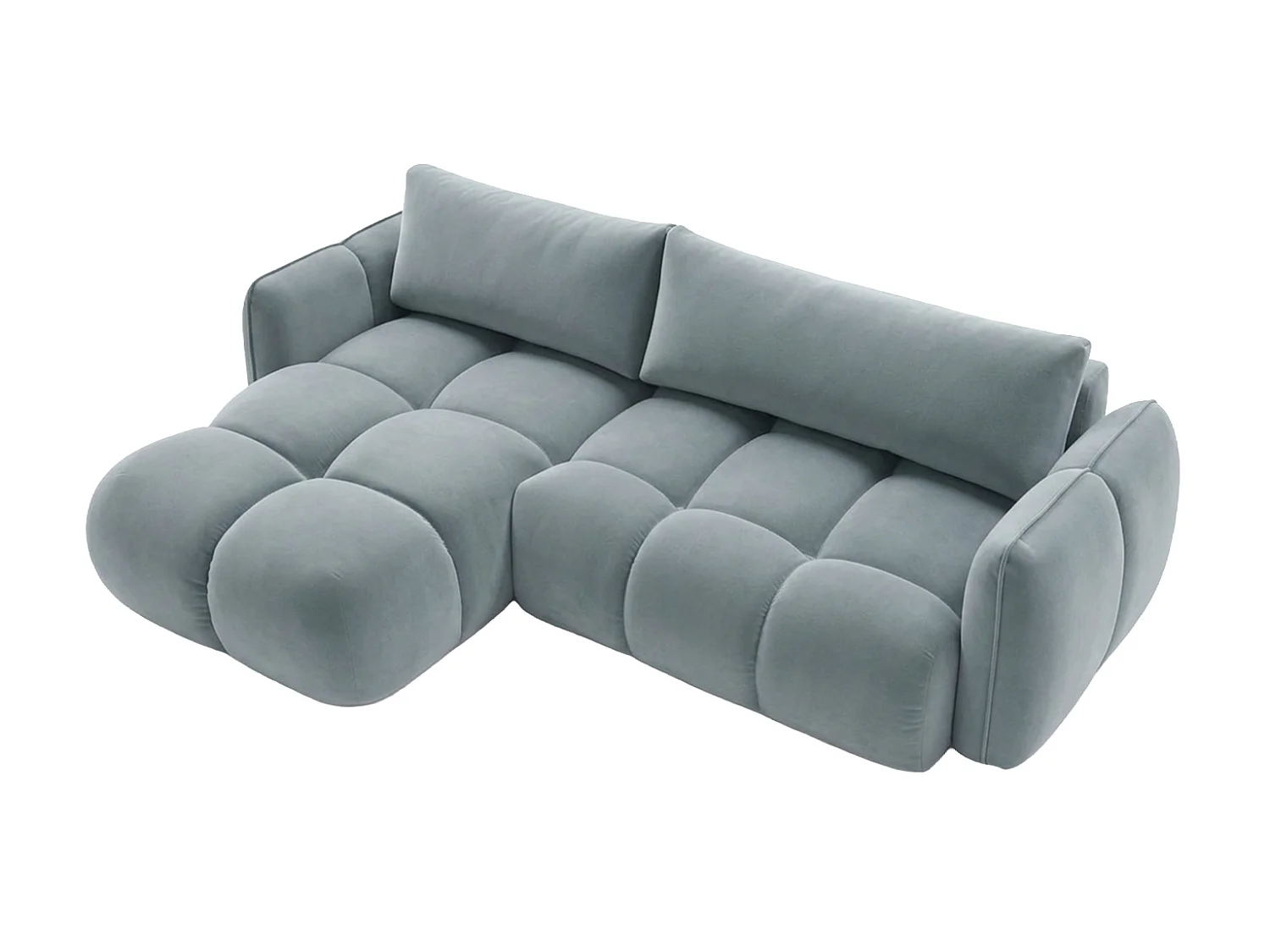 Canapé d’angle en L avec fonction couchage, tissu velours Bluvel, bleu-gris, gauche, BELVEDER L