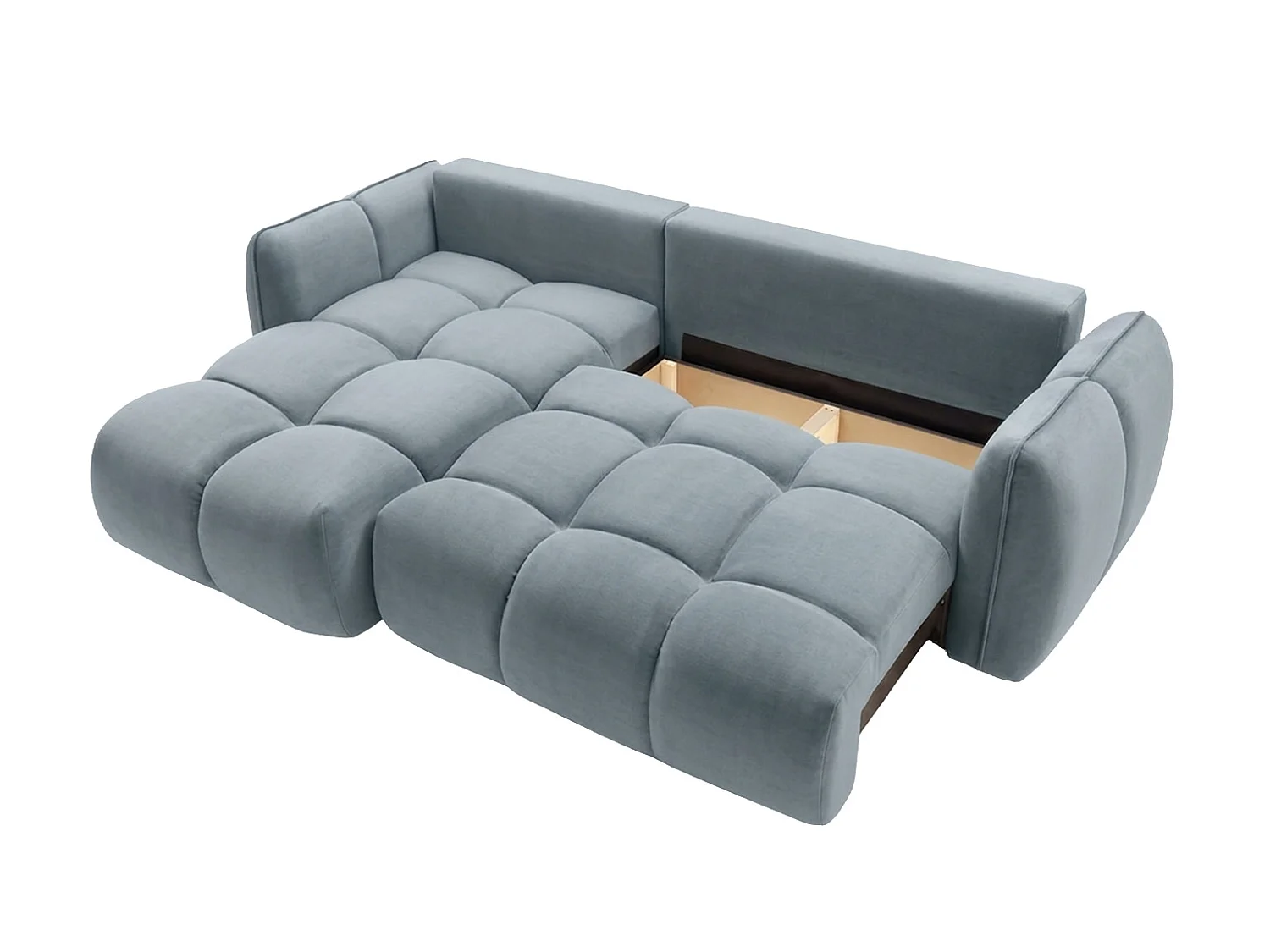 Canapé d’angle en L avec fonction couchage, tissu velours Bluvel, bleu-gris, gauche, BELVEDER L