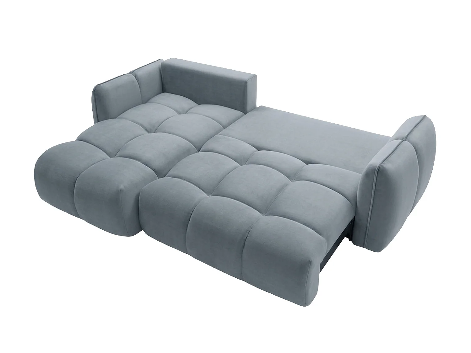 Canapé d’angle en L avec fonction couchage, tissu velours Bluvel, bleu-gris, gauche, BELVEDER L