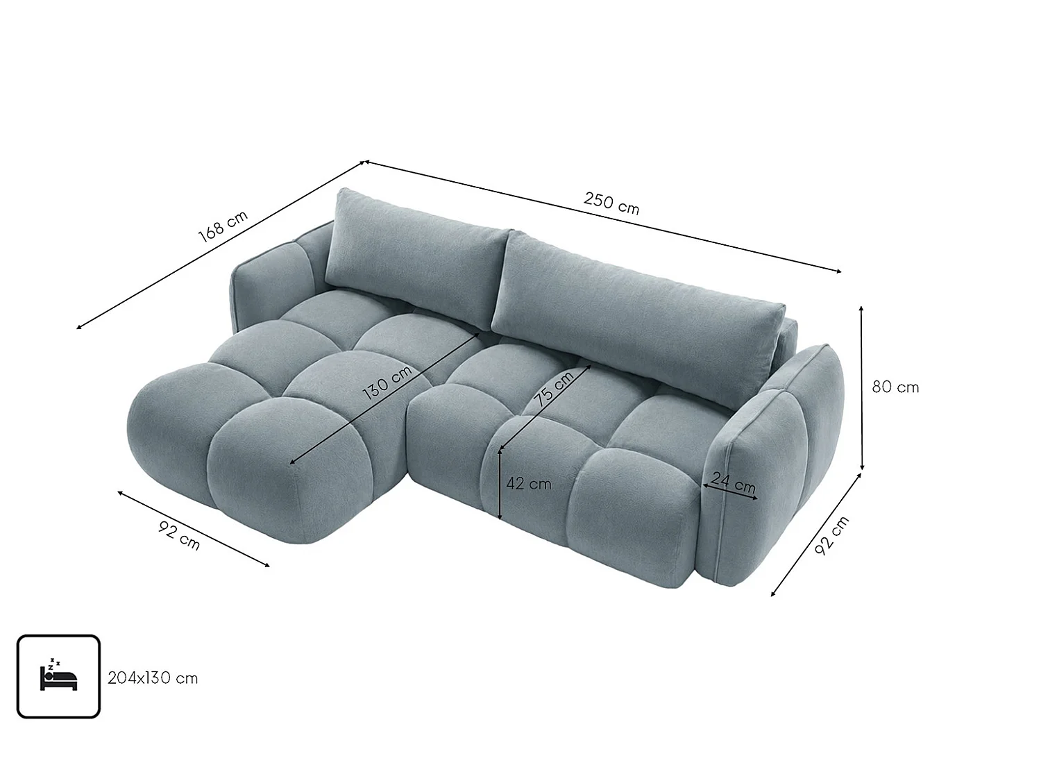 Canapé d’angle en L avec fonction couchage, tissu velours Bluvel, bleu-gris, gauche, BELVEDER L