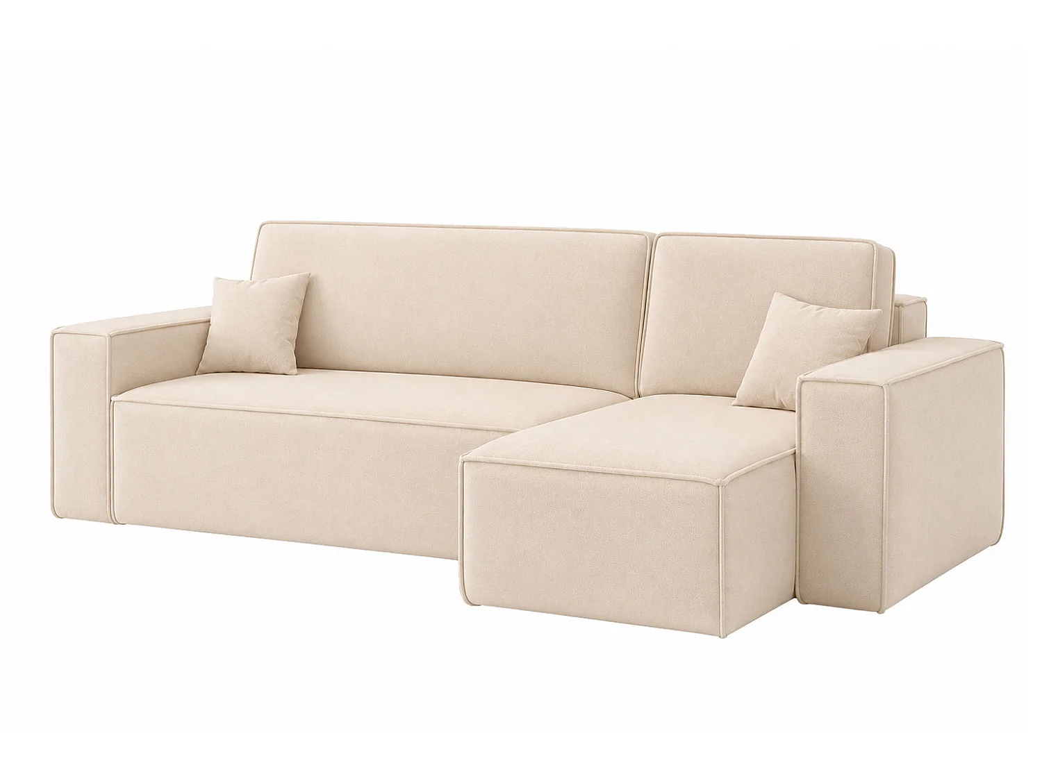 Canapé d’angle en L avec fonction couchage et coffre de rangement, tissu velours Bluvel, crème, droite, BEST L