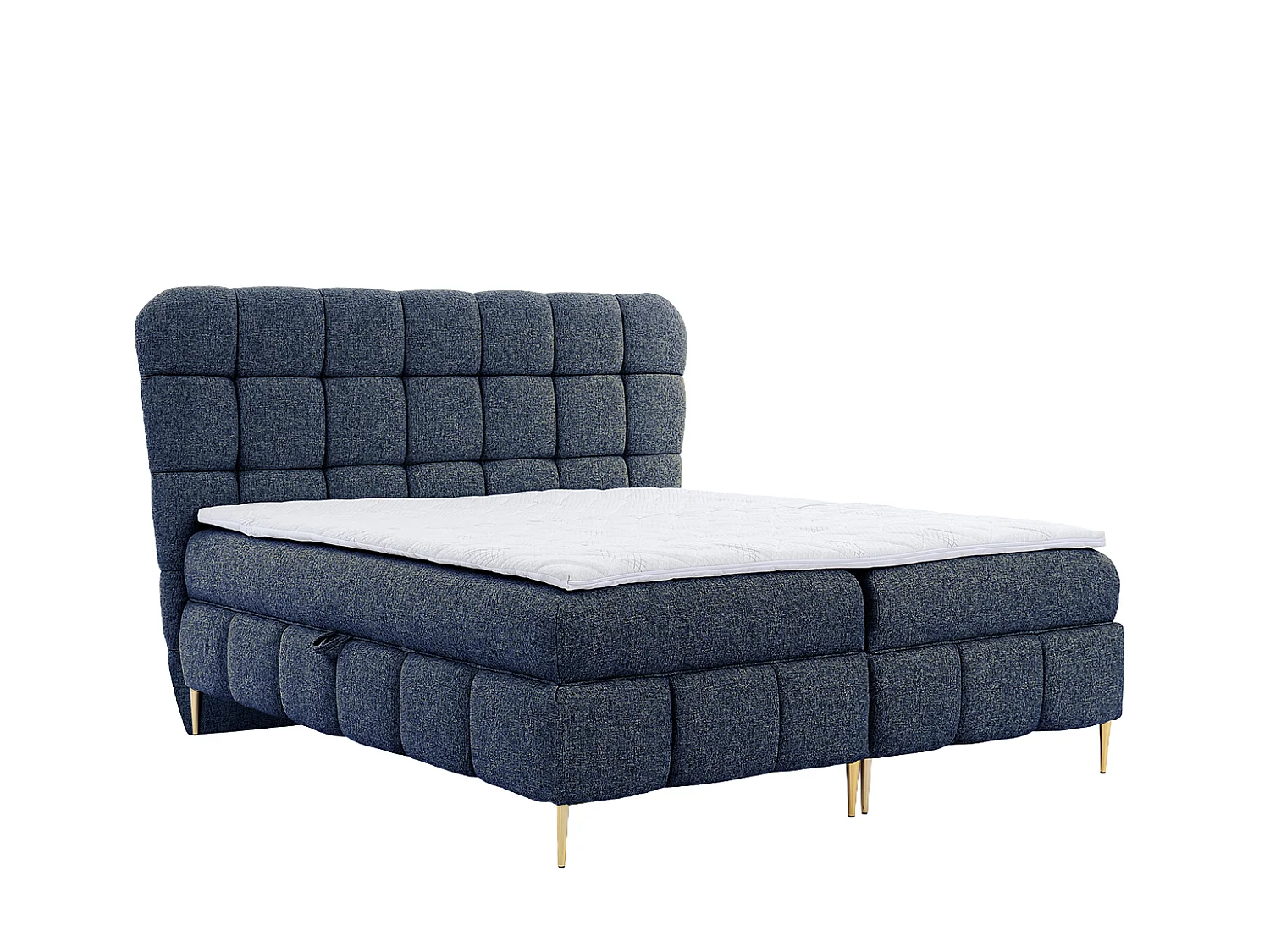 Lit boxspring avec deux coffres de rangement, tissu Corbett, bleu marine, 160x200 cm, LOLLY