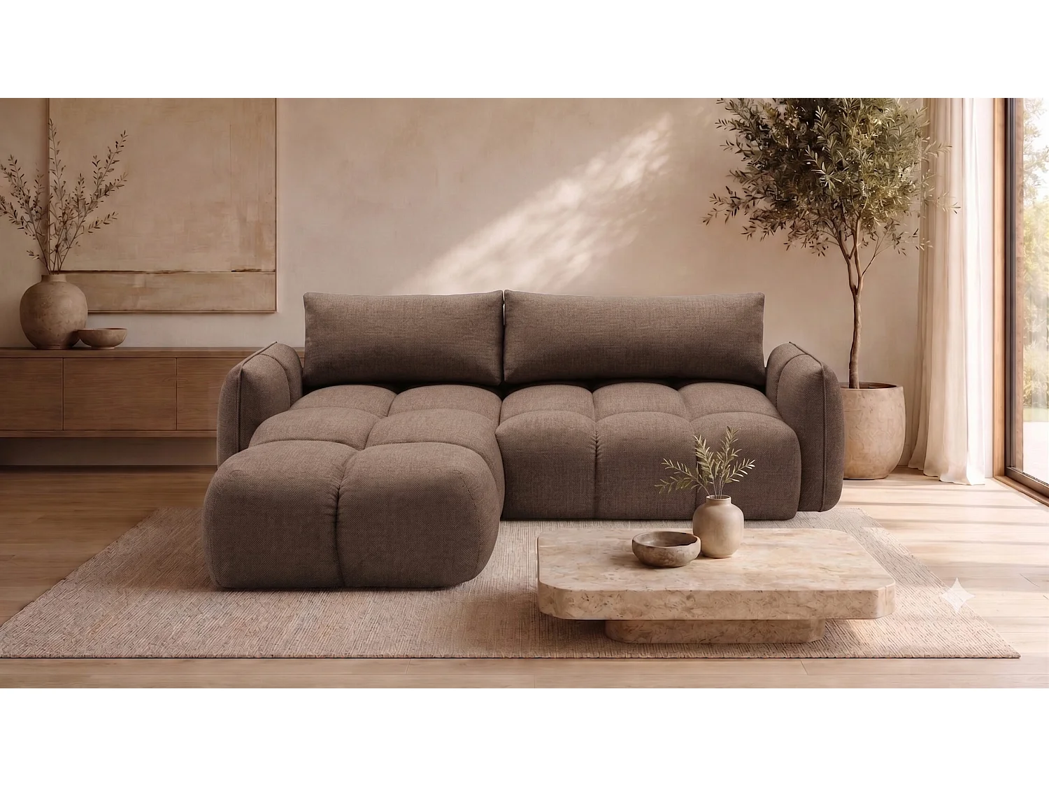 Canapé d’angle en L avec fonction couchage, Nexi, taupe, gauche, BELVEDER L
