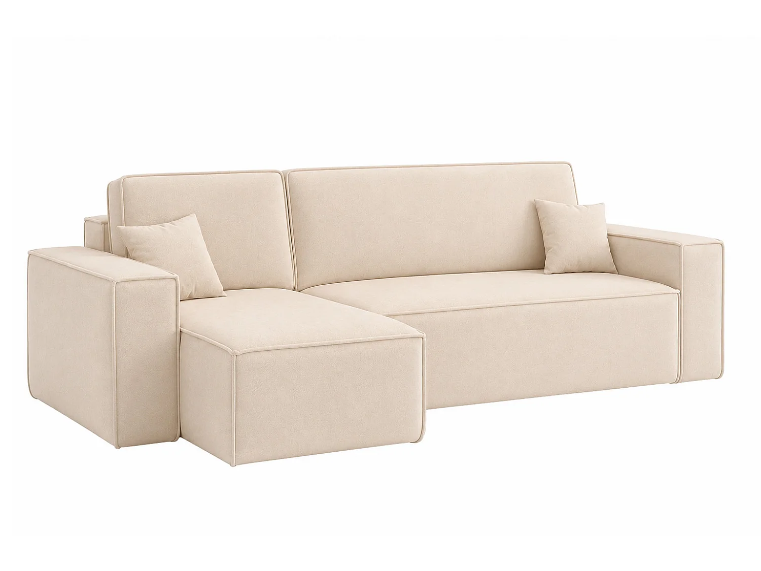 Canapé d’angle en L avec fonction couchage et coffre de rangement, tissu velours Bluvel, crème, gauche, BEST L