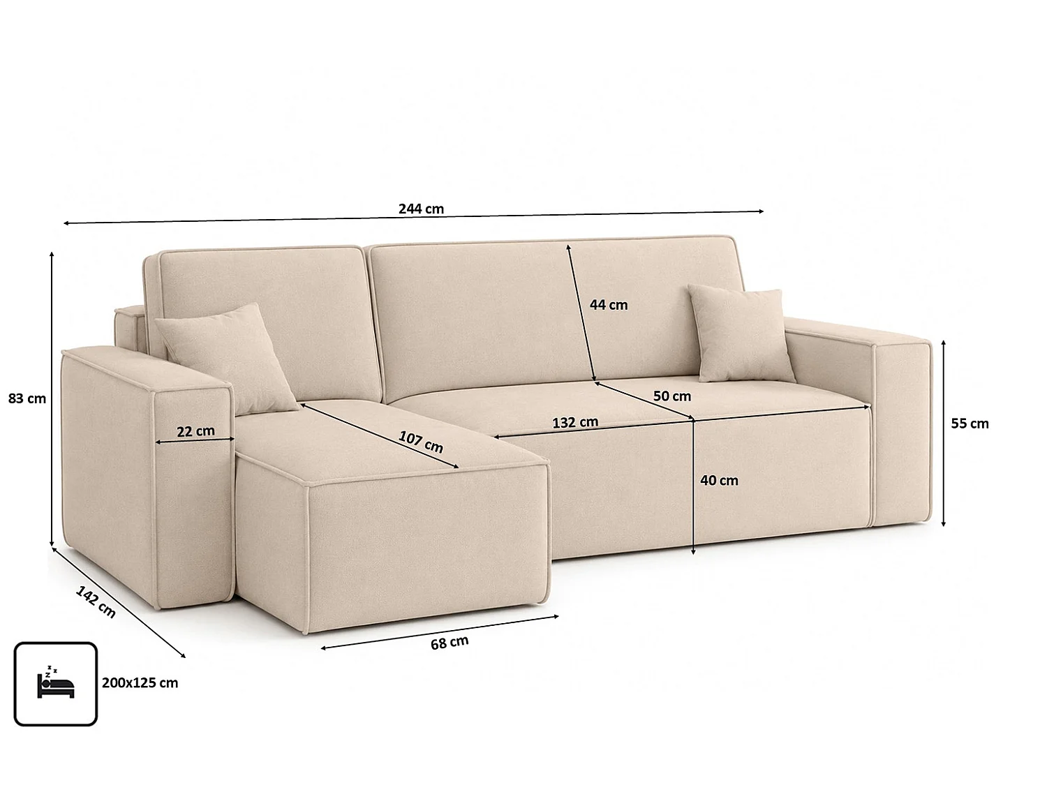 Canapé d’angle en L avec fonction couchage et coffre de rangement, tissu velours Bluvel, crème, gauche, BEST L