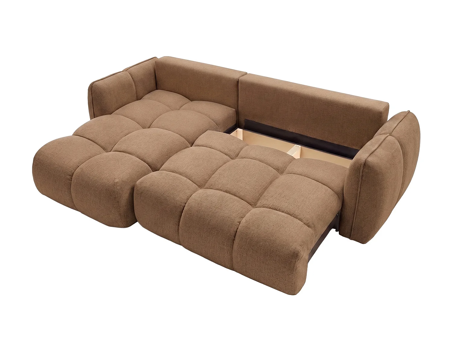 Canapé d’angle en L avec fonction couchage, Nexi, caramel, gauche, BELVEDER L