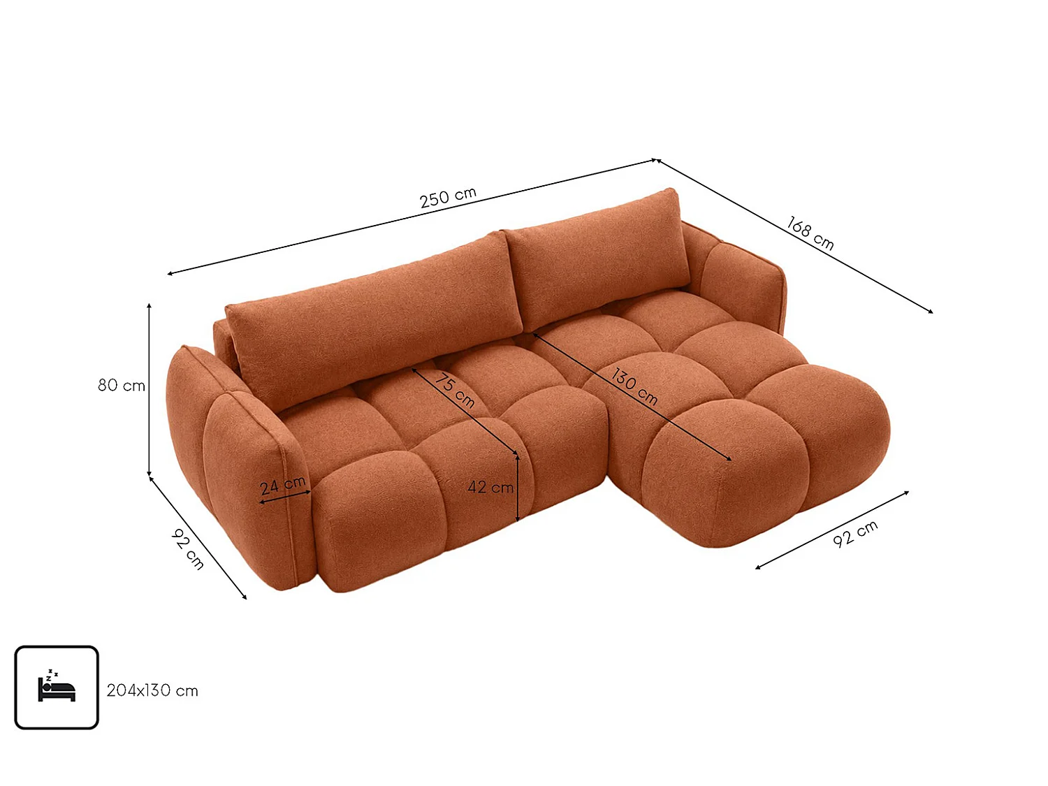 Canapé d’angle en L avec fonction couchage, Nexi, cuivre, droite, BELVEDER L