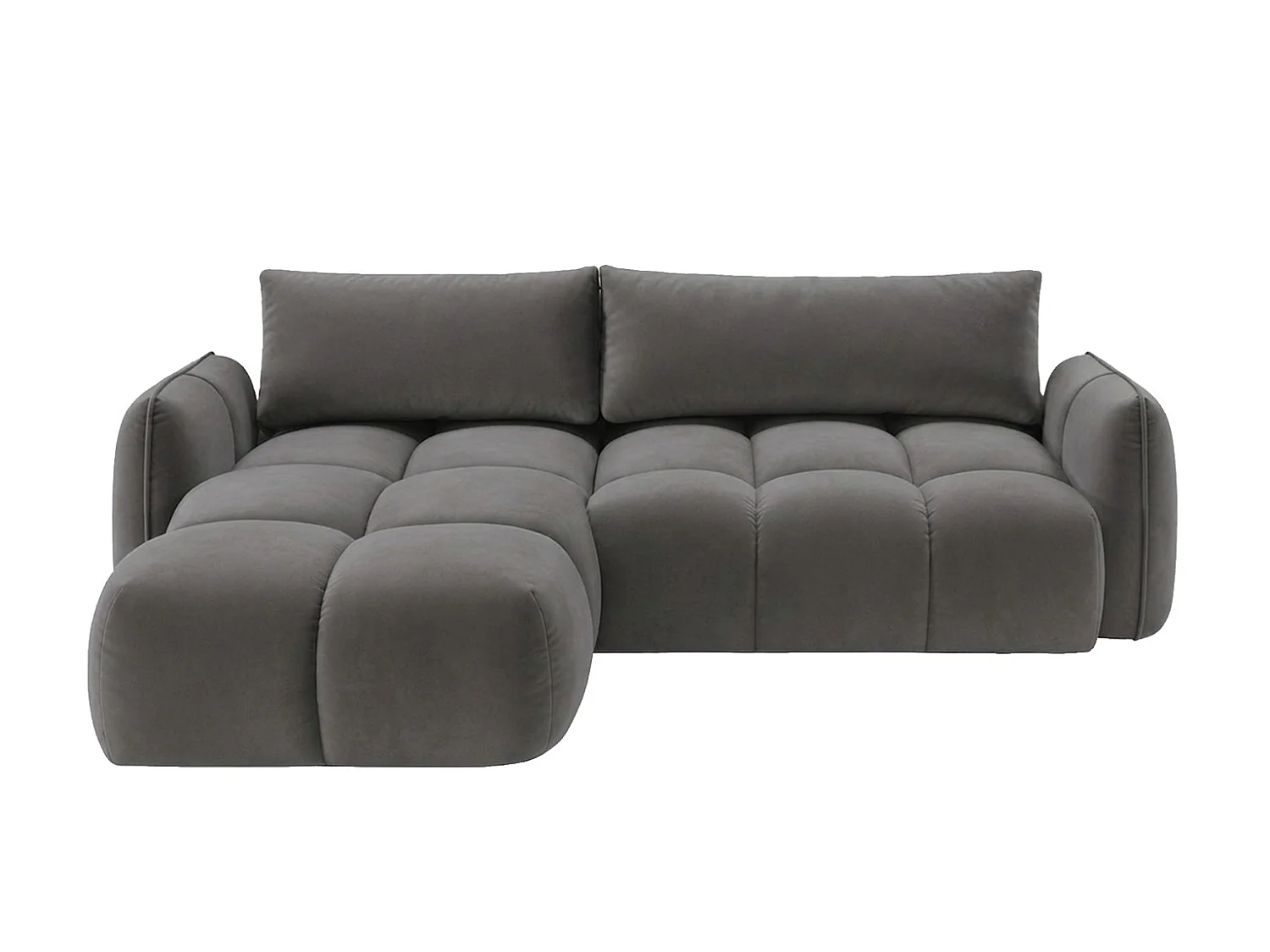 Divano angolare a L con funzione letto, tessuto velluto Bluvel, grigio cenere, sinistra, BELVEDER L
