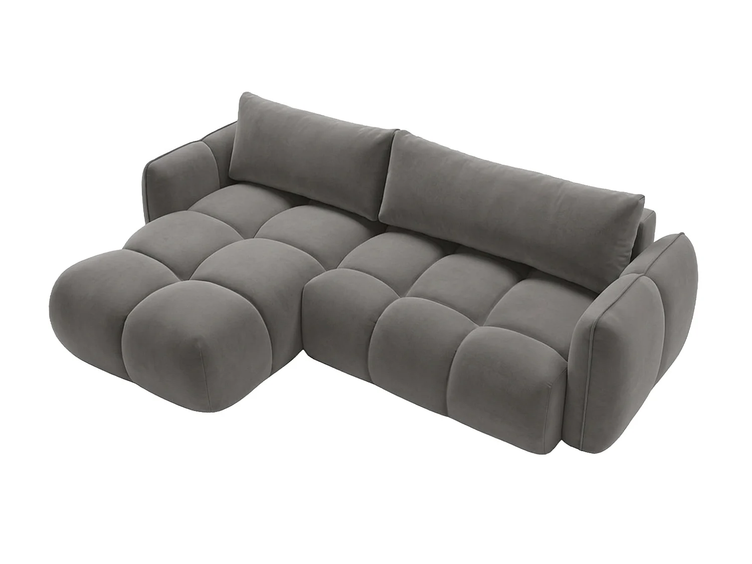 Divano angolare a L con funzione letto, tessuto velluto Bluvel, grigio cenere, sinistra, BELVEDER L