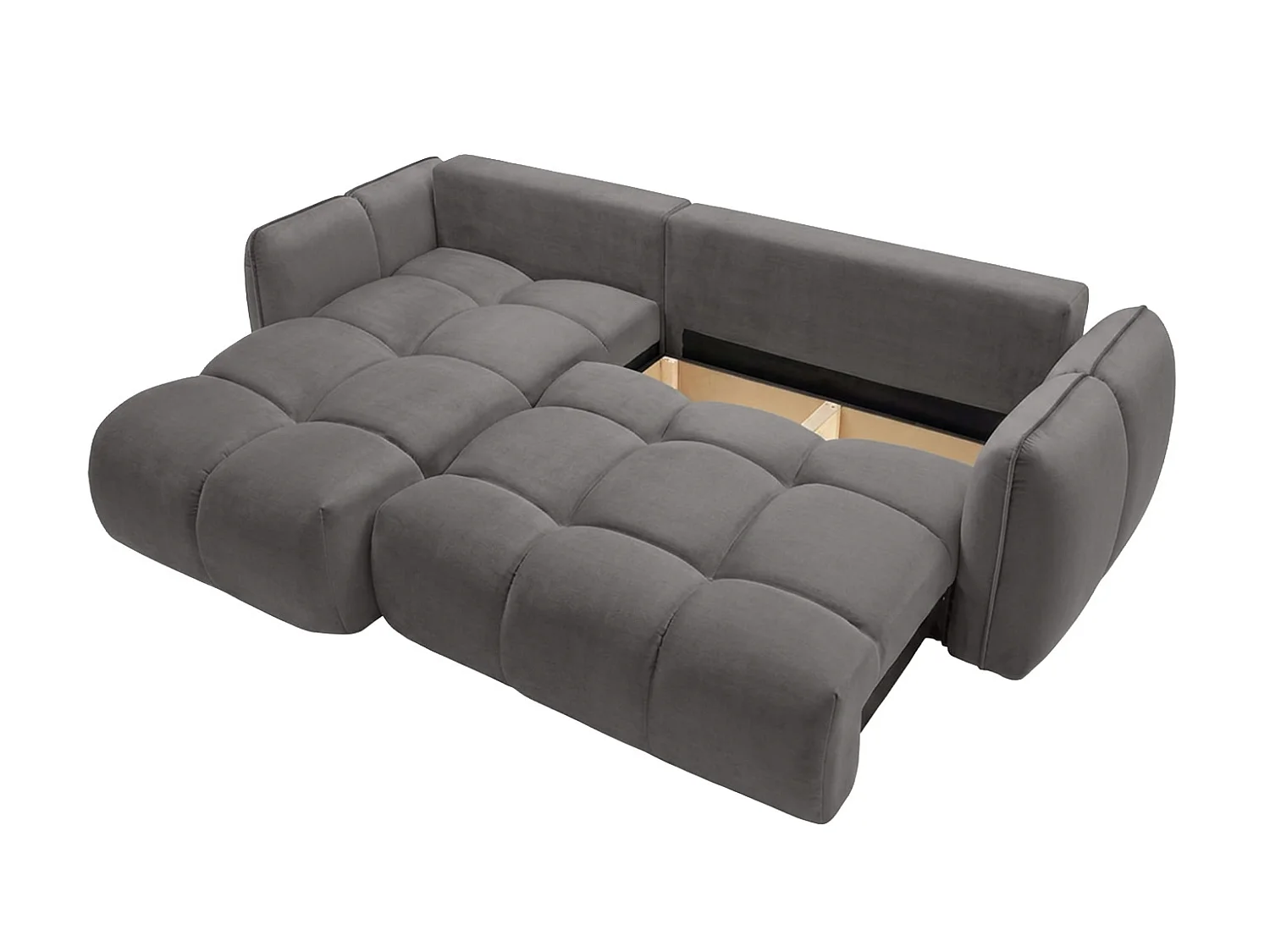 Divano angolare a L con funzione letto, tessuto velluto Bluvel, grigio cenere, sinistra, BELVEDER L
