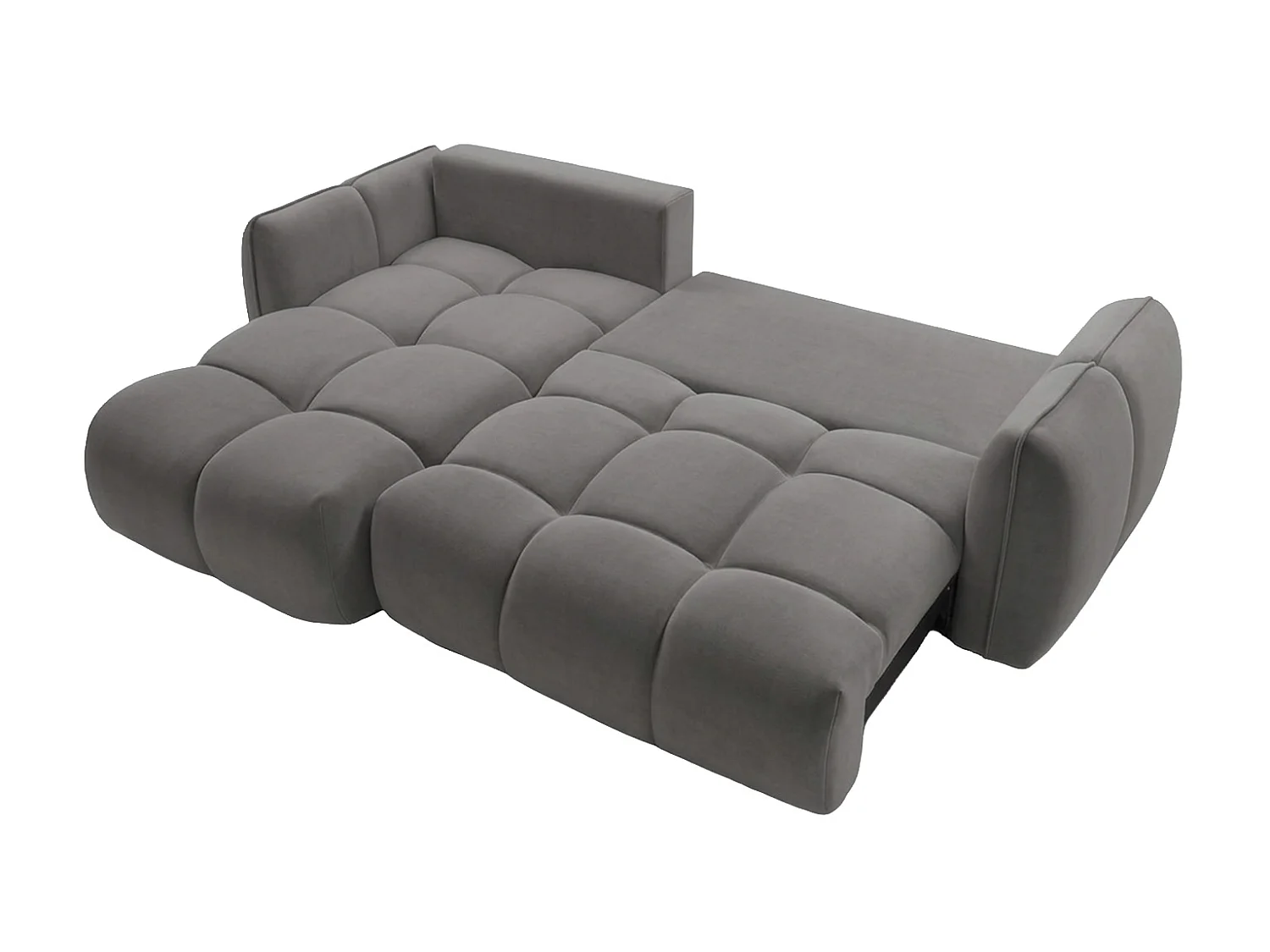 Divano angolare a L con funzione letto, tessuto velluto Bluvel, grigio cenere, sinistra, BELVEDER L