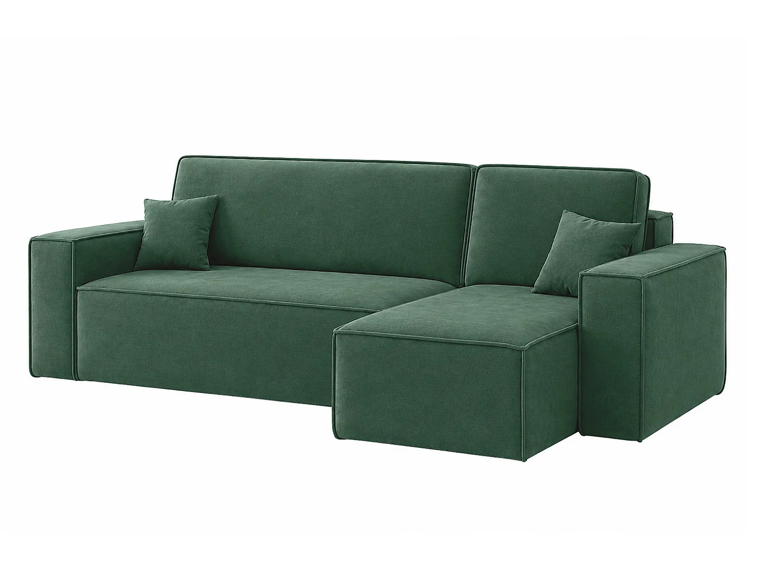 Canapé d’angle en L avec fonction couchage et coffre de rangement, tissu velours Bluvel, vert, droite, BEST XL