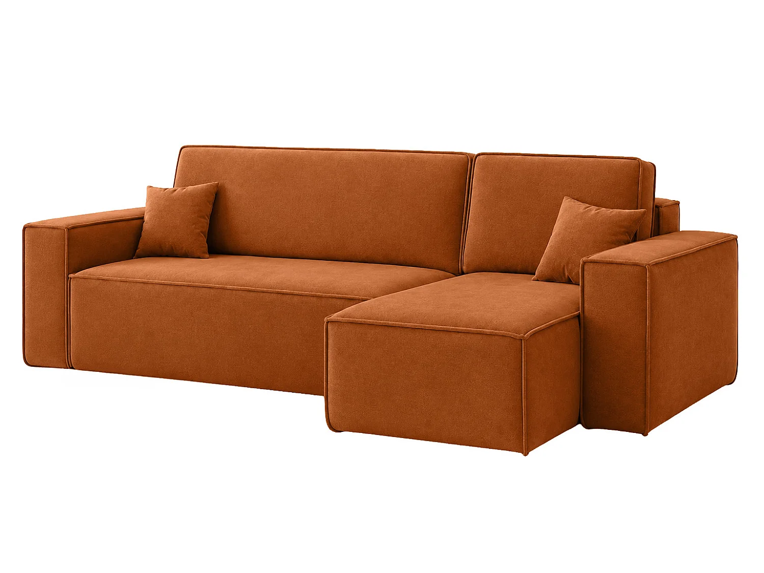 Canapé d’angle en L avec fonction couchage et coffre de rangement, tissu velours Bluvel, cannelle, droite, BEST XL