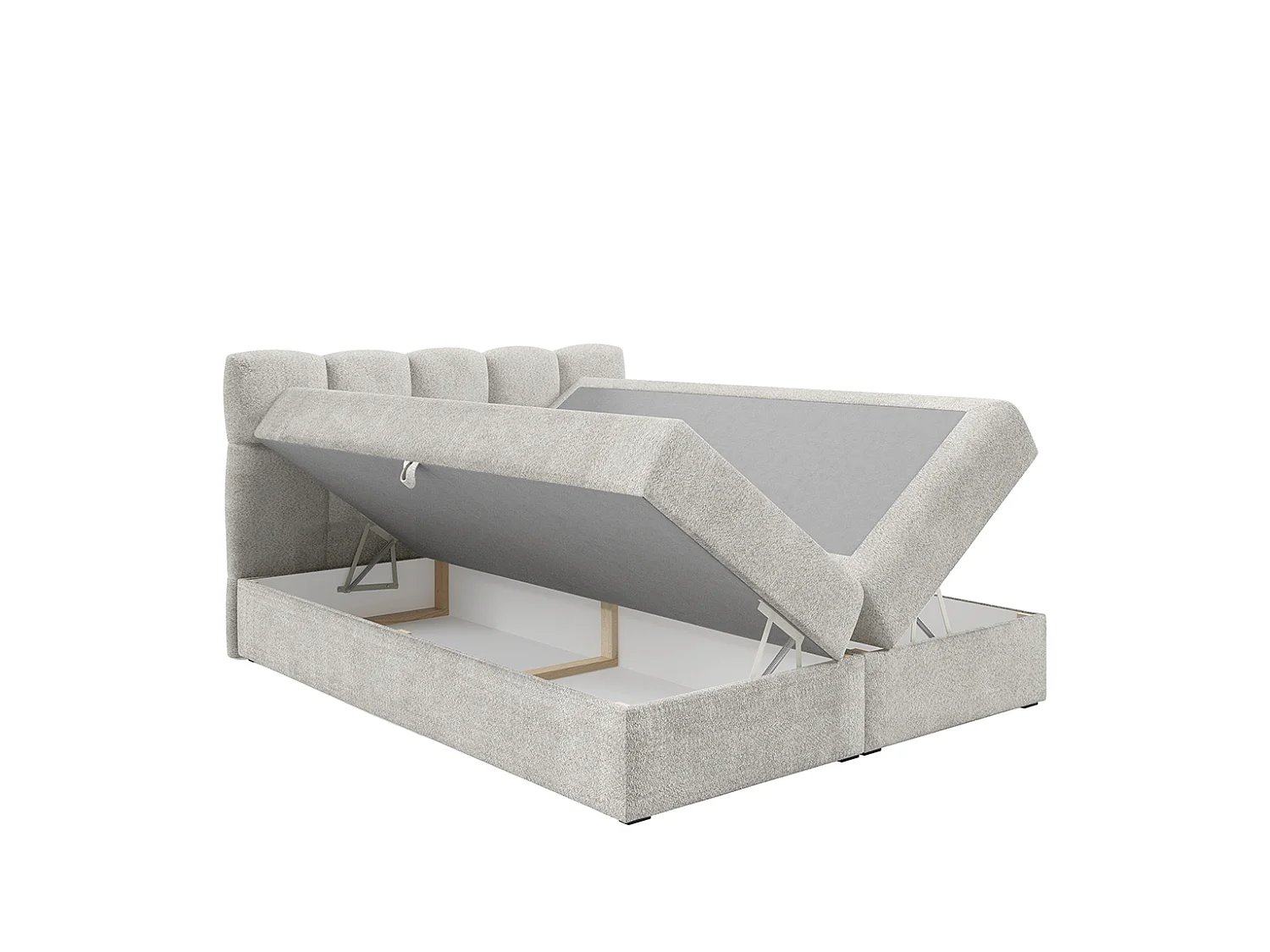 Boxspringbed met twee opbergruimtes, boucléstof Coral, platinagrijs, 120x200 cm, NEGROS