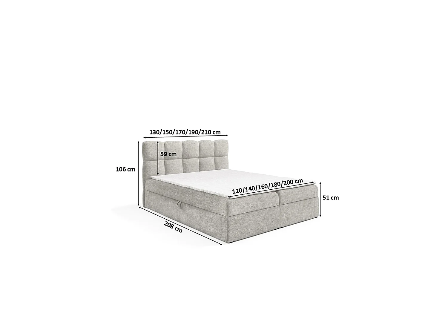 Boxspringbed met twee opbergruimtes, boucléstof Coral, platinagrijs, 120x200 cm, NEGROS