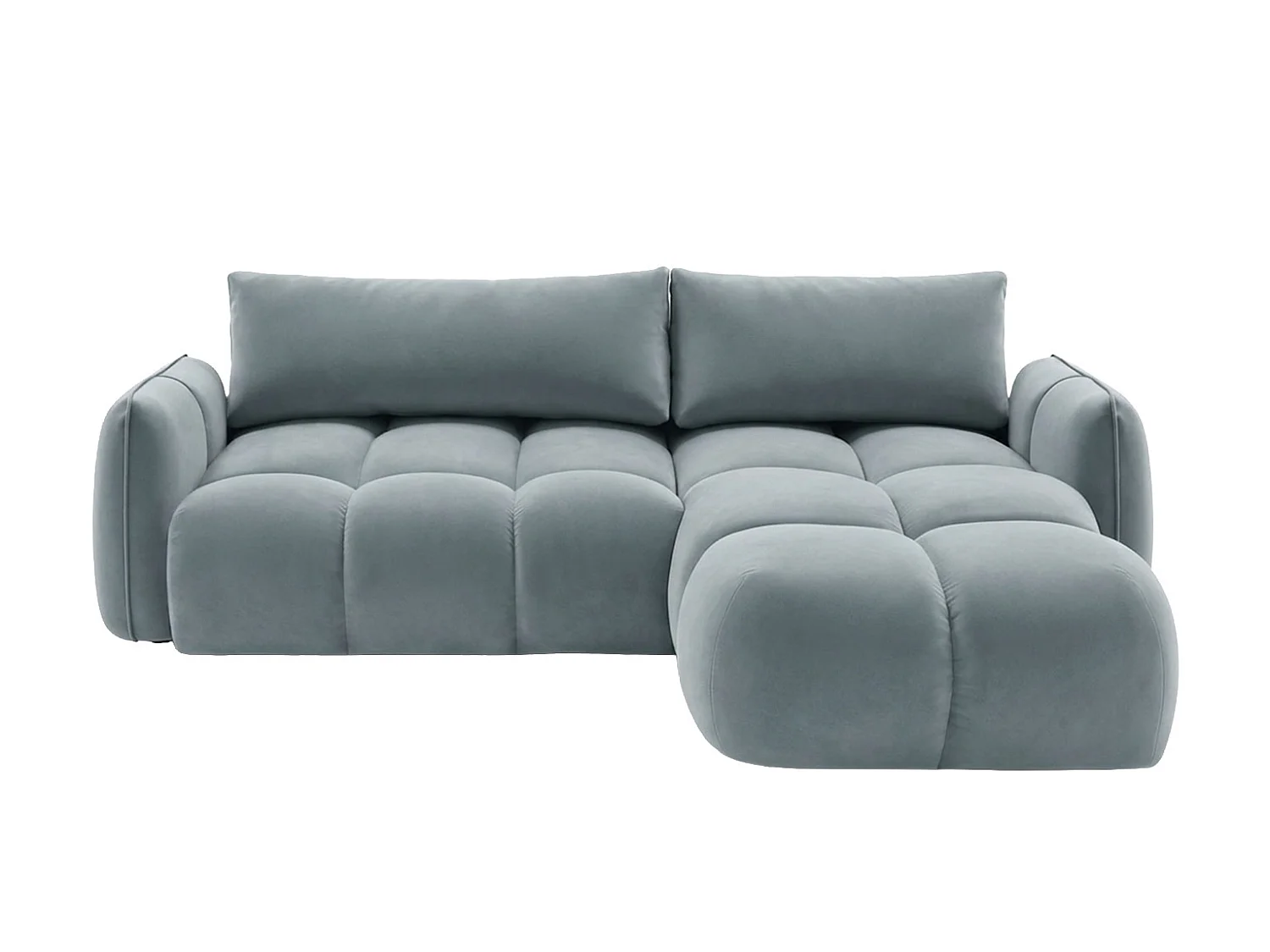 Divano angolare a L con funzione letto, tessuto velluto Bluvel, grigio-blu, destra, BELVEDER L