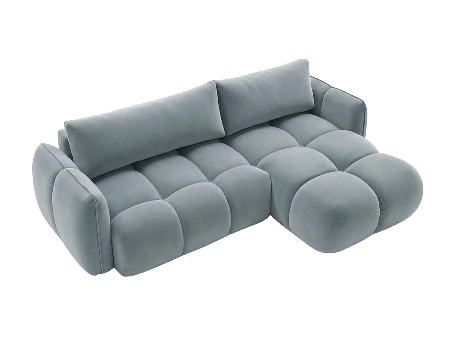 Divano angolare a L con funzione letto, tessuto velluto Bluvel, grigio-blu, destra, BELVEDER L