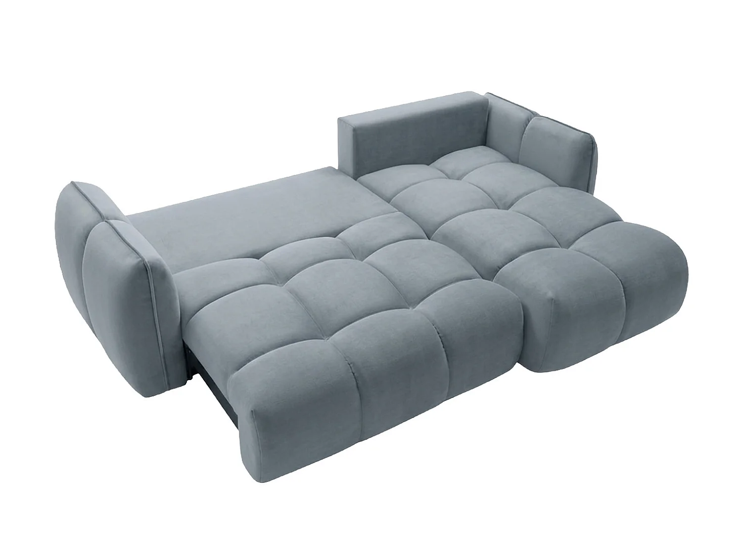 Divano angolare a L con funzione letto, tessuto velluto Bluvel, grigio-blu, destra, BELVEDER L