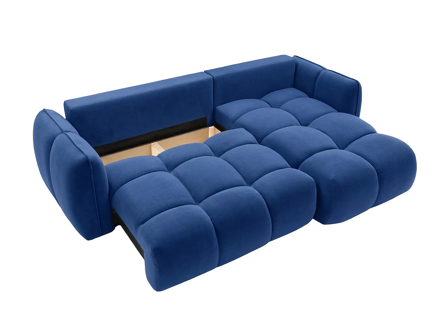 Divano angolare a L con funzione letto, tessuto velluto Bluvel, blu inchiostro, destra, BELVEDER L