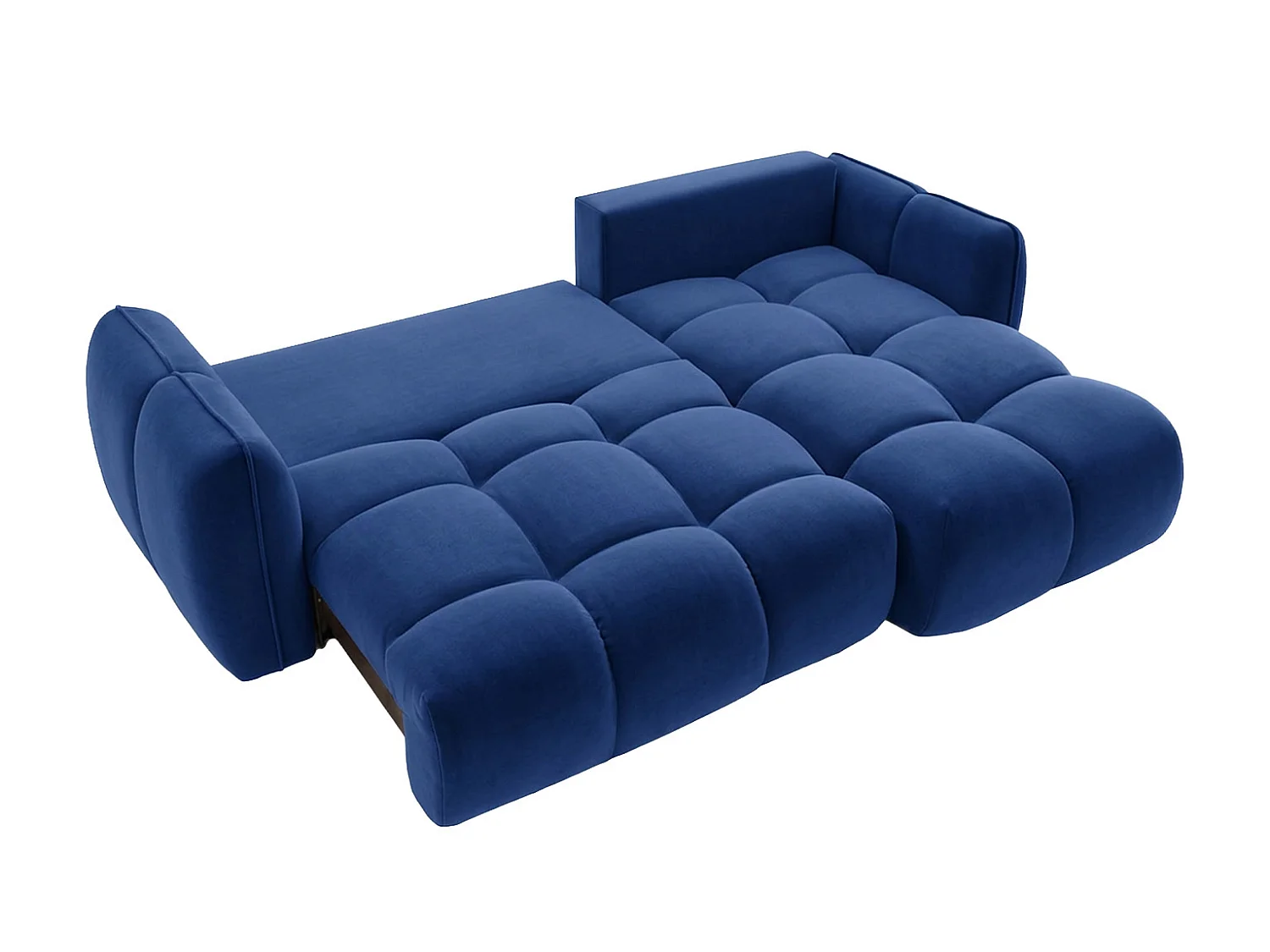 Divano angolare a L con funzione letto, tessuto velluto Bluvel, blu inchiostro, destra, BELVEDER L