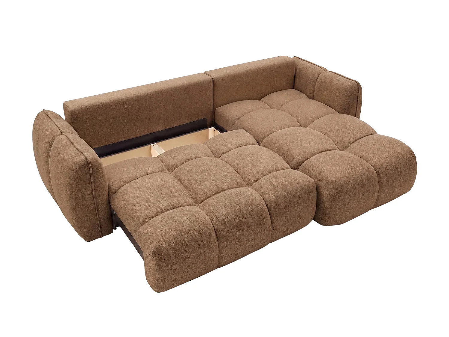Canapé d’angle en L avec fonction couchage, Nexi, caramel, droite, BELVEDER L