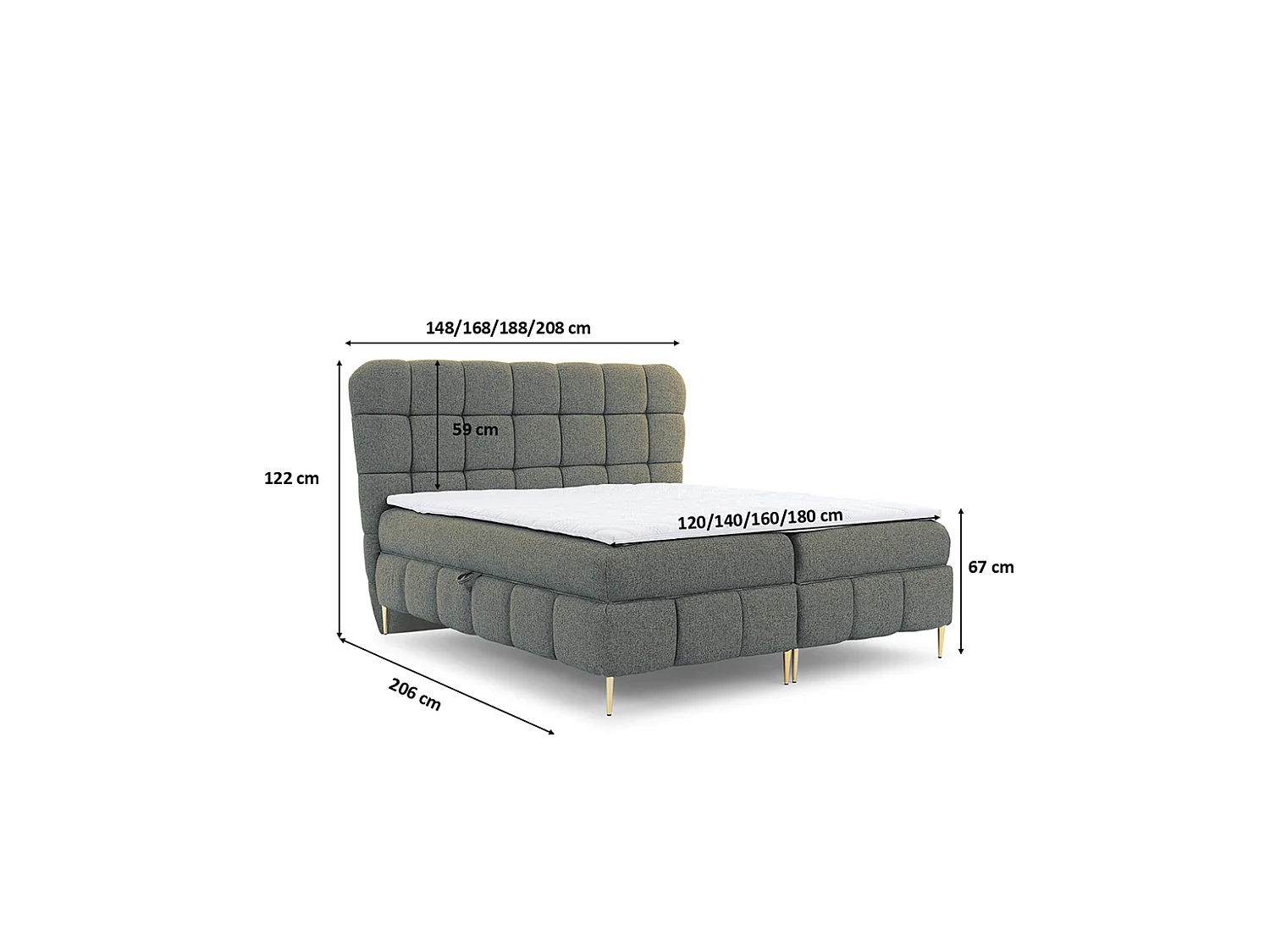 Lit boxspring avec deux coffres de rangement, tissu Corbett, gris foncé, 180x200 cm, LOLLY