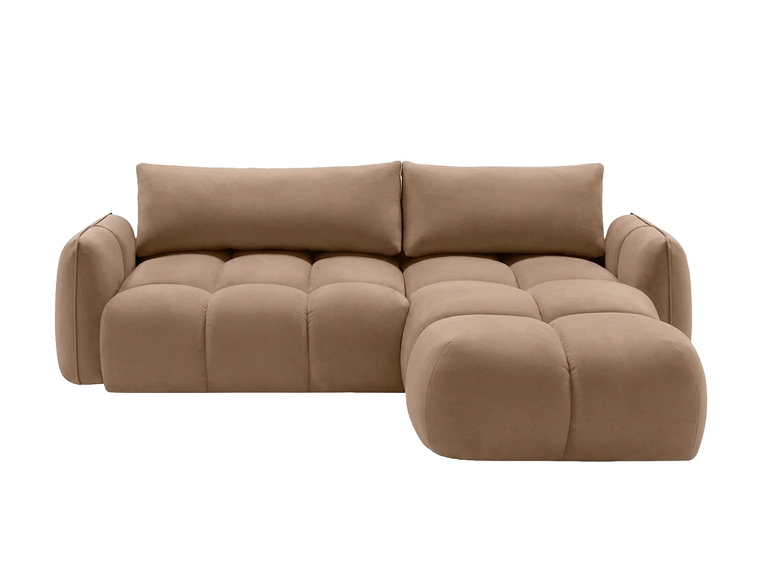 Divano angolare a L con funzione letto, tessuto velluto Bluvel, latte, destra, BELVEDER L
