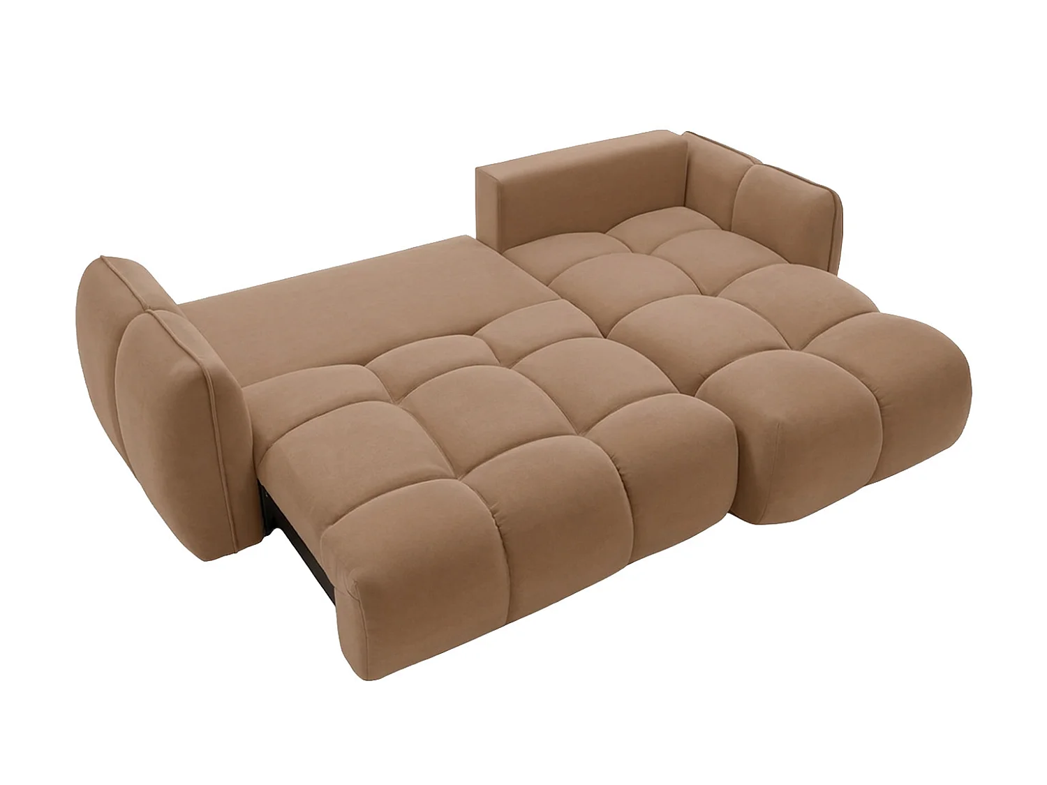 Divano angolare a L con funzione letto, tessuto velluto Bluvel, latte, destra, BELVEDER L
